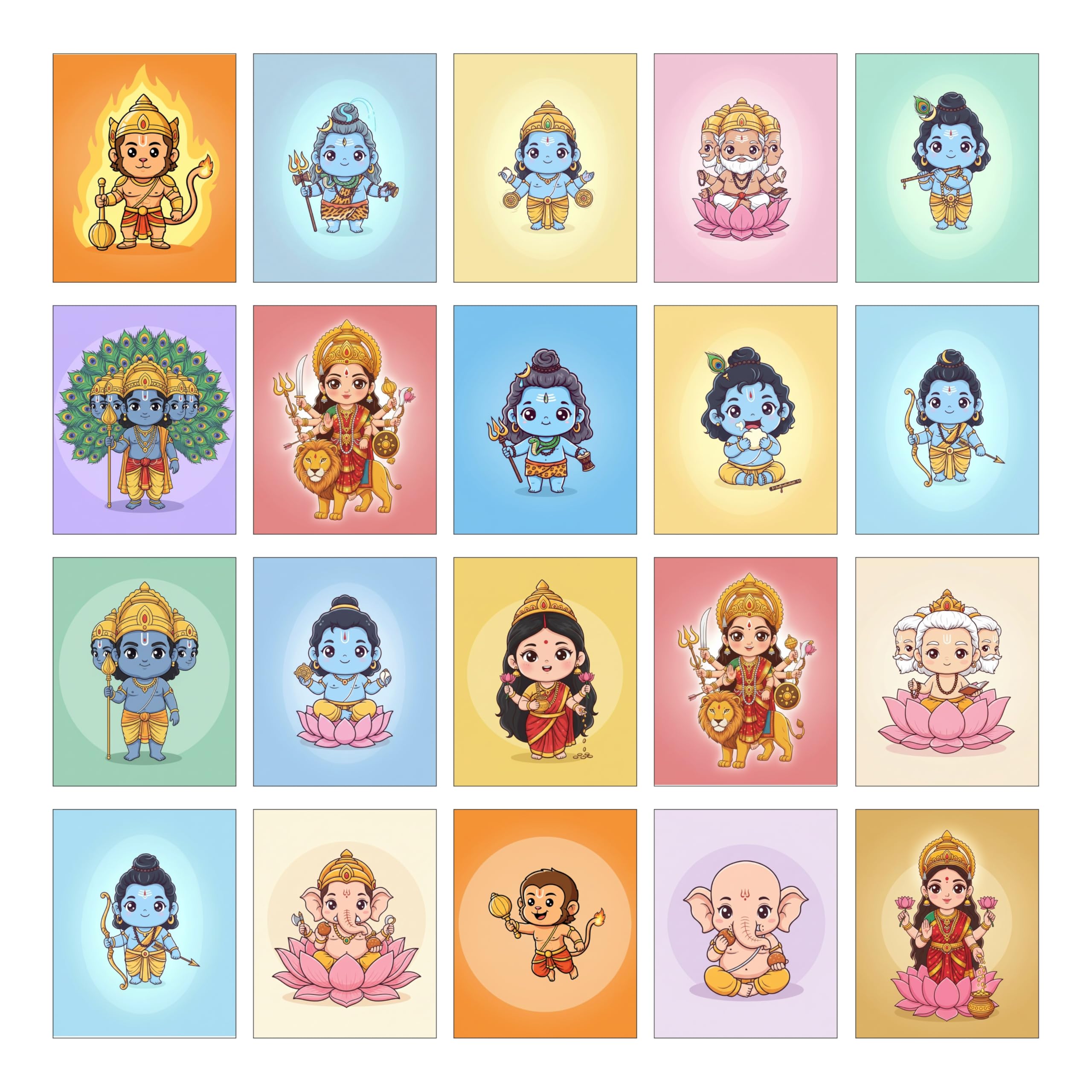 BOENJOY Gifts- Sanatan Hindu God Fridge Magnets Set of 20 | Cute Cartoon Deities Magnets for Refrigerator | Hindu Gods & Goddesses Decorative Magnets | Spiritual Home & Temple Décor