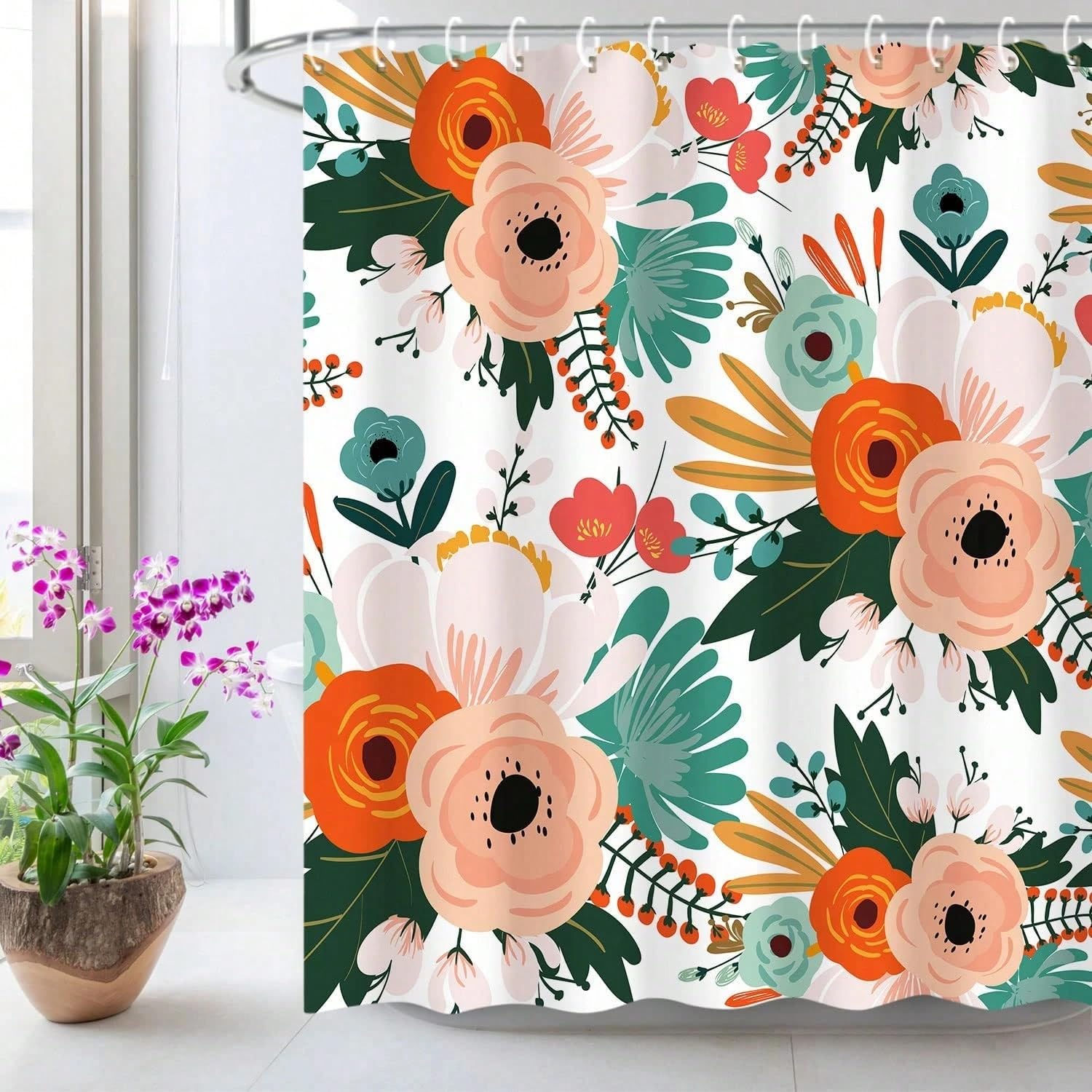 GLKSDLPO Floral Shower Curtain Colorful Flower Fabric Bath Curtain Set With Hooks Decorative Bathroom Curtain For Women Men Friends(275x180cm/108x71in(WxH)