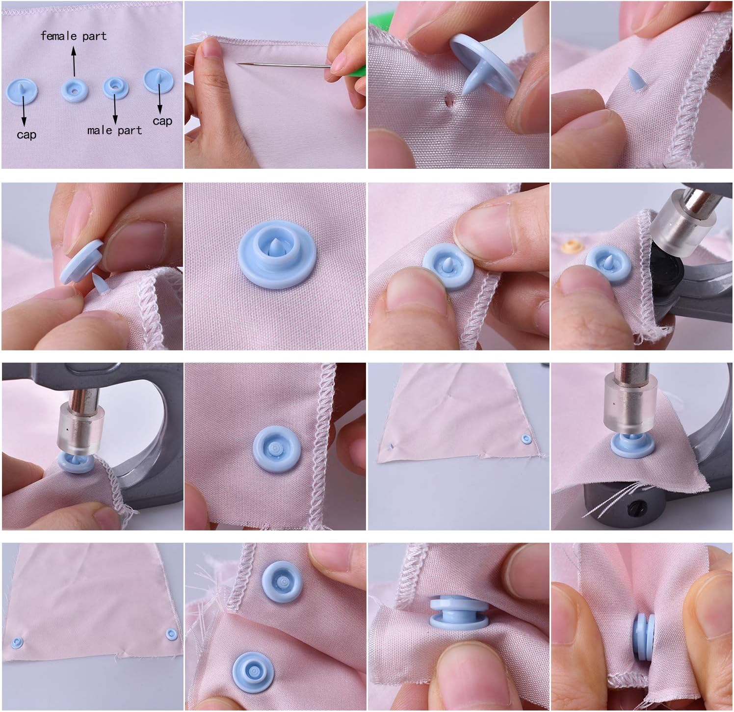 Blovec Plastic Snap Buttons and Snap Pliers Set 80 pcs No-Sew T3 T5 Snap-On Buttons Fasteners Organizer Storage Case for Sewing and Crafting