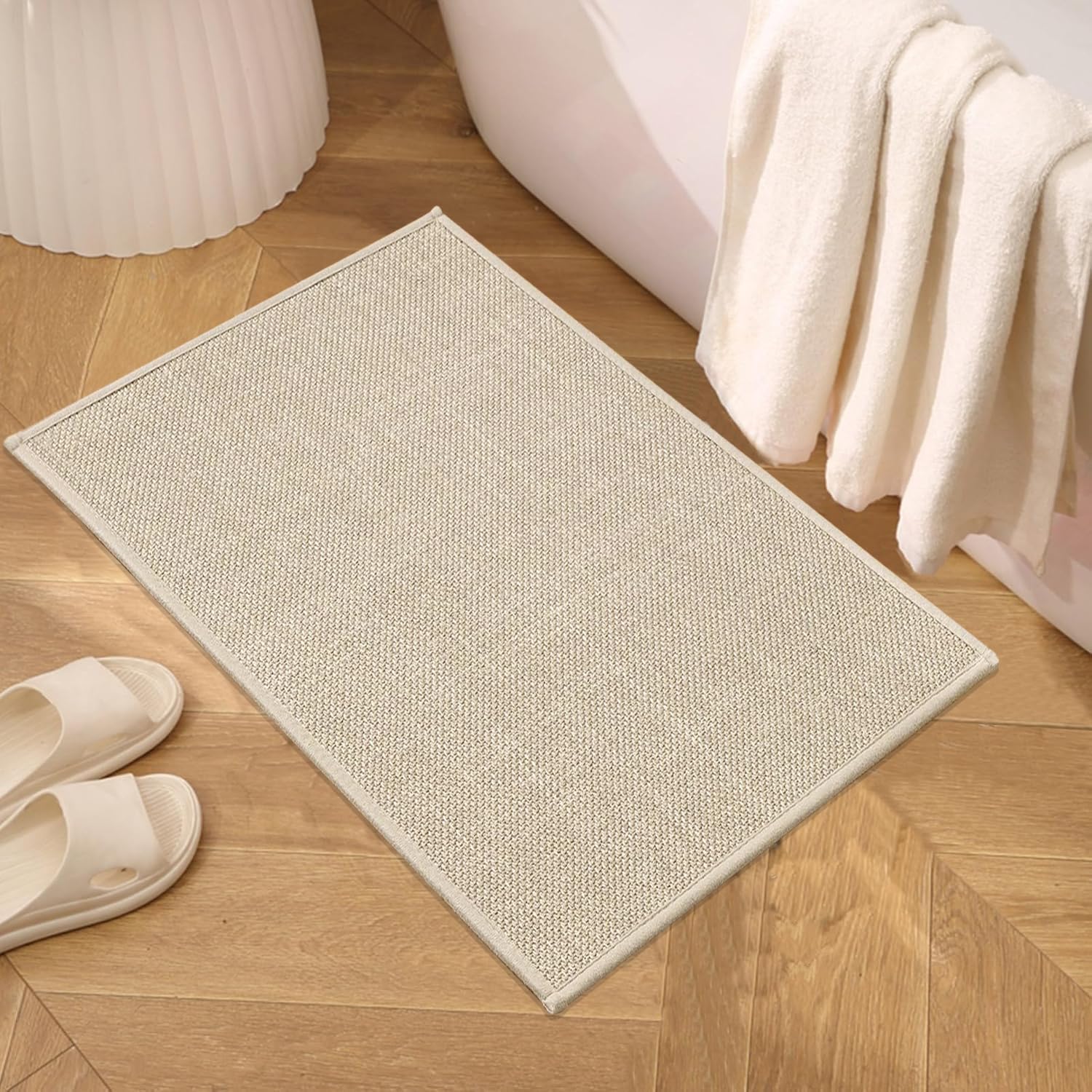Tapis Cuisine Devant Evier, 43x75cm Tapis Couloir Tissé, Antidérapant et Lavable, Facile à Nettoyer pour Passage, Manger, Buanderie, Salle de Bains, Buanderie, Beige