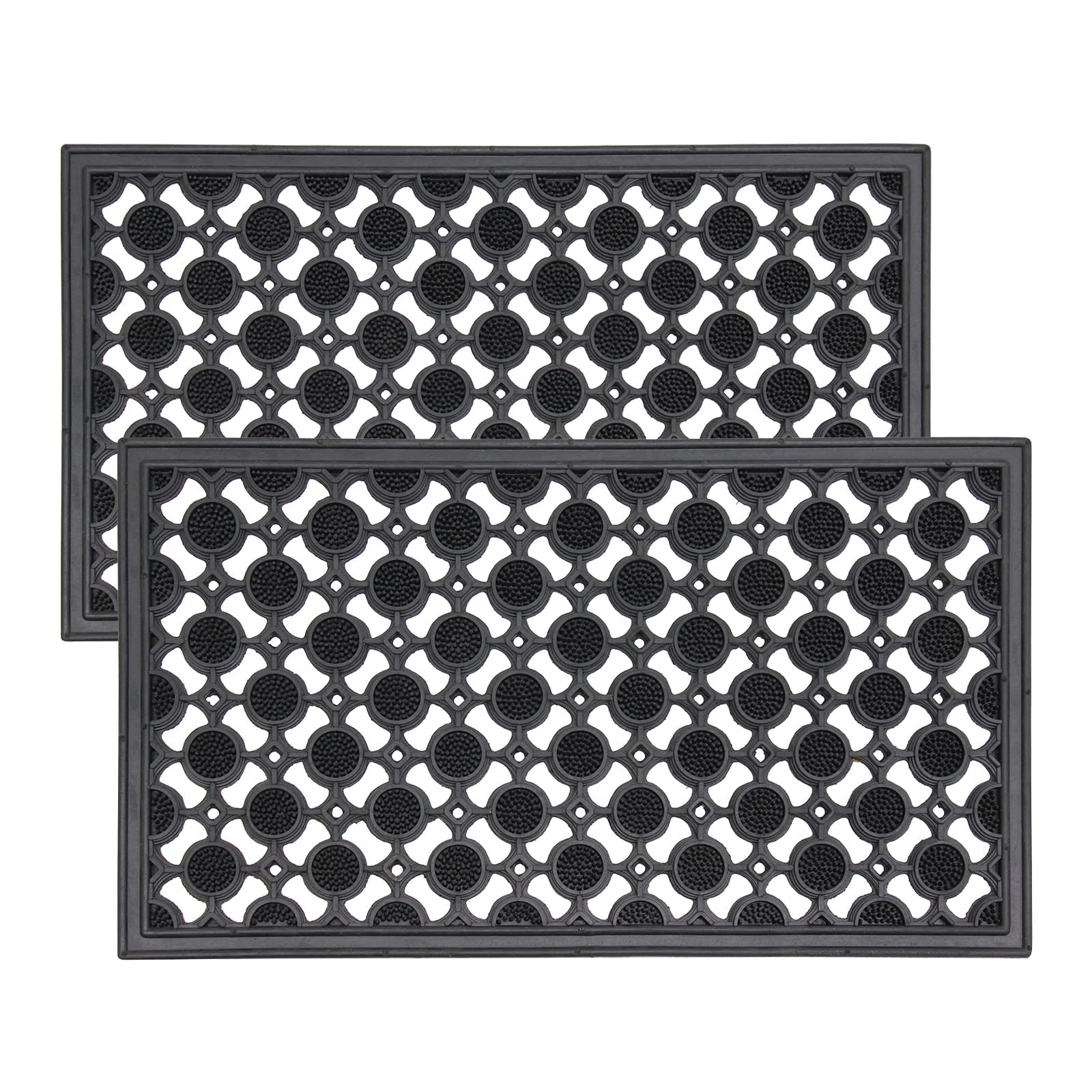 LSC Rubber Door Mat Non Slip Heavy Duty Welcome Doormats For Indoor & Outdoor Super Absorbent Dirt Scraper Outdoor Mat for Entrance Circle Design (Pack of 2, 40 x 70 cm)