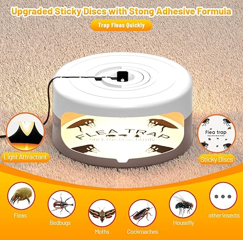 Miniatura 5 de Paquete de 2 trampas para pulgas para el interior de tu hogar, luz para pulgas de interior, mata chinches con 8 almohadillas adhesivas y 4