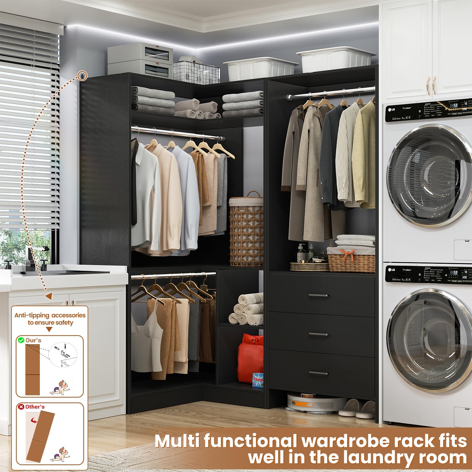 Amazon.com: Aheaplus Closet System with 3 Drawers, L-Shaped Closet