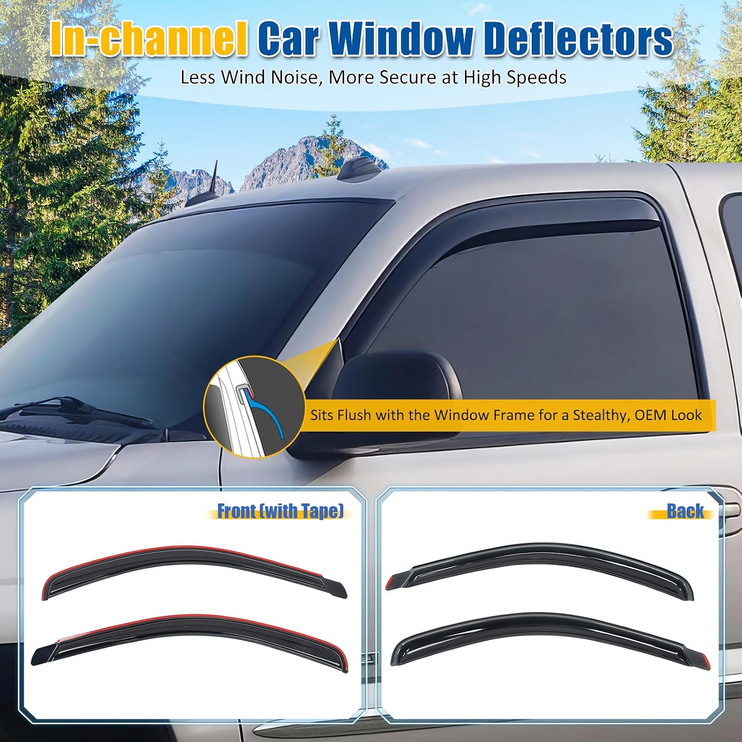 FREEMOTOR802 in-Channel Car Window Deflectors, Compatible with 2002-2009 Dodge Ram 1500 2500 3500 Standard Cab, Dark Tinted Acrylic Rain Guards Side Window Visors Wind Deflectors, 2-Piece Set