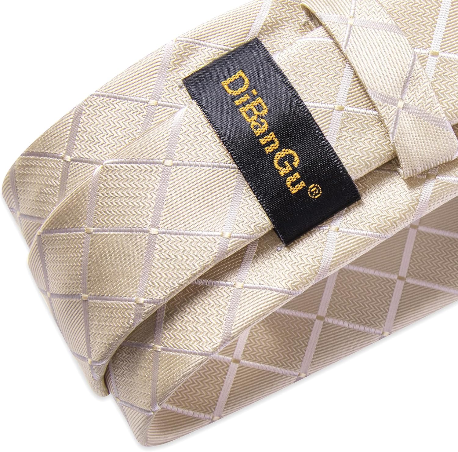 DiBanGu Silk Ties for Men Formal Plaid Check Necktie and Pocket Square Cufflinks Tie Clip Set Wedding Necktie with Gift Box - Image 6