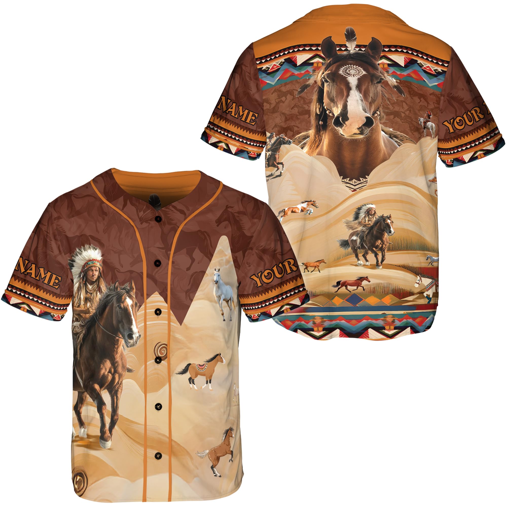 Camelliaa Shop Personalized Name Native America Horse Baseball Jersey Unisex XS-5XL, Native America Horse Baseball Jersey Design for Lovers Multi