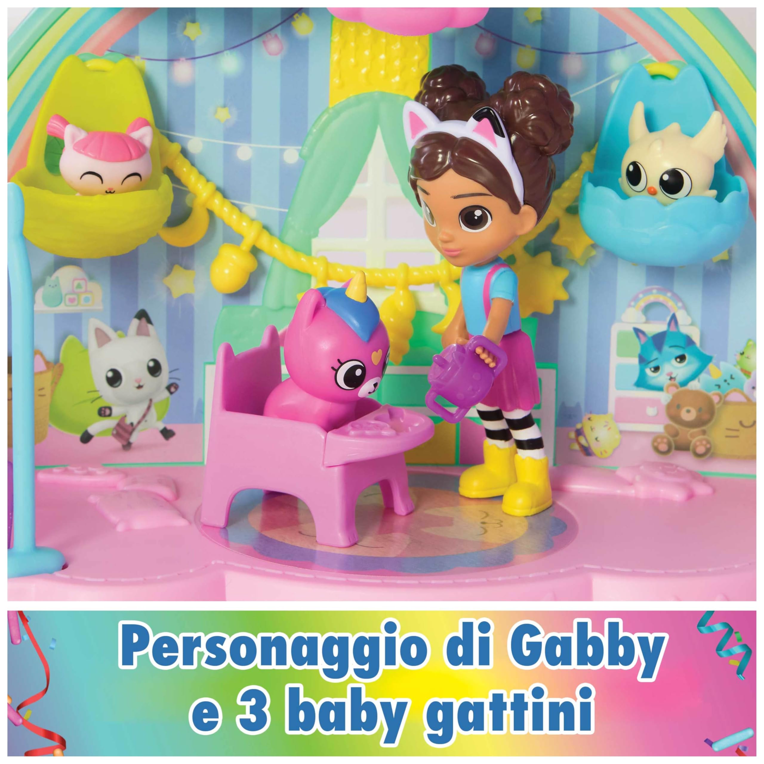 Gabby's Dollhouse, Stanza dei Giochi dell'Asilo Gatto-Orecchio, Set di Gioco da 17 Pezzi con 4 Personaggi e Mobili per la Casa delle Bambole, Giocattoli per Bambine e Bambini, 3+ Anni