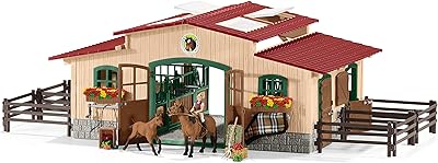 Schleich Horse Barn and Stable Playset - Award-Winning Riding Center 96 Piece Set, 2 Pony Toys, Rider Figurine, and Farm Accessories, for Girls and Boys 3 Years Old and Above