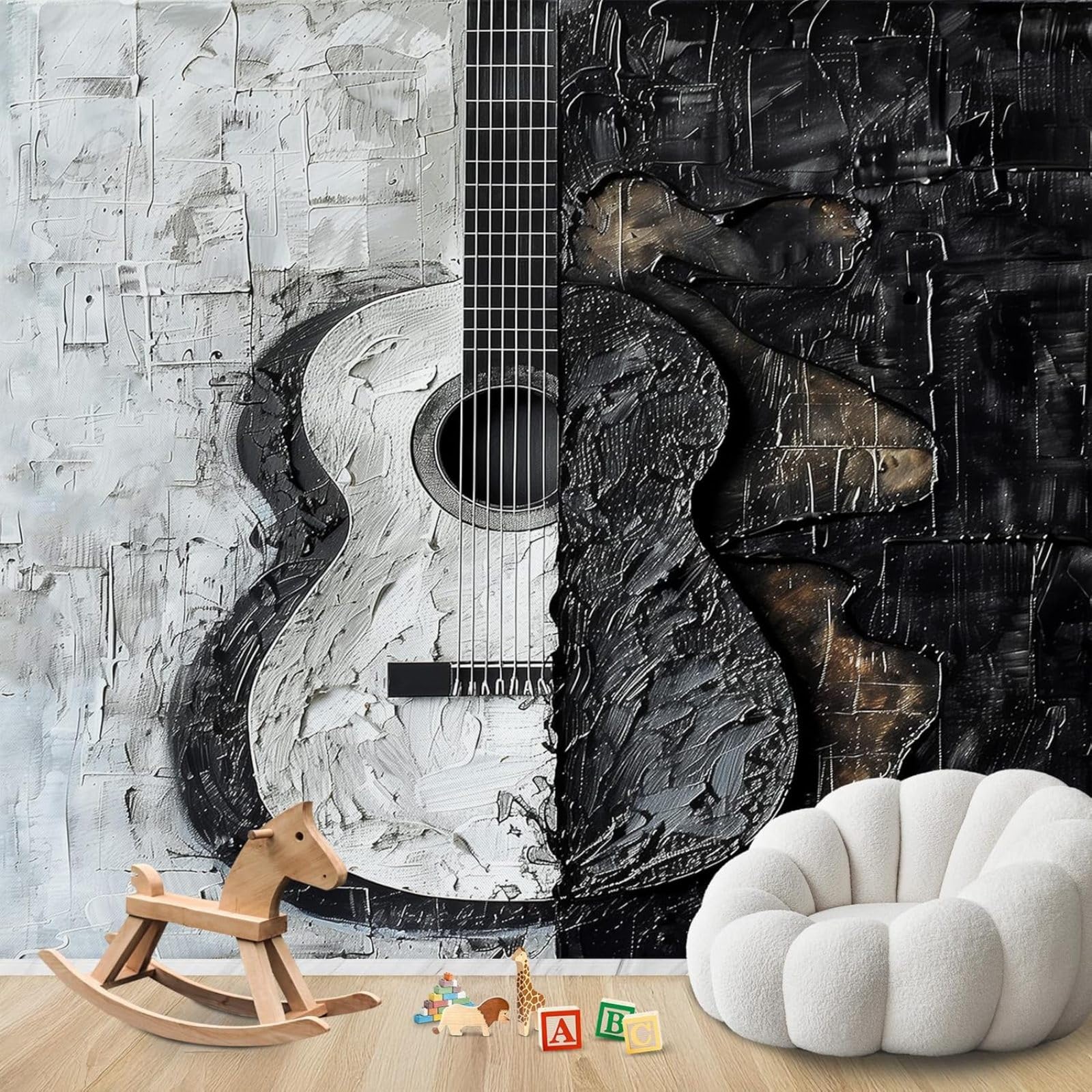 hgjdjhnf Photo Wallpaper Music Motif Guitar Non-Woven ModernLiving Room Bedroom Children's RoomDecoration Motif Wallpaper,350cmx256cmSticker - Background- Painting - Poster
