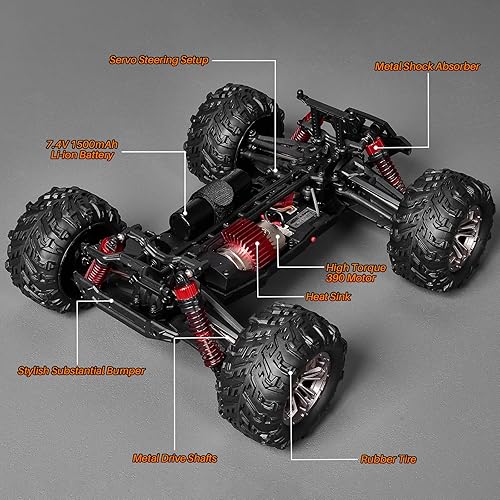 Miniatura 9 de SIMREX Coche RC Hobby a escala 116, camión RC 4WD de alta velocidad de 36 KPH, auto de control remoto de 2.4 GHz, vehículo eléctrico todo terreno,