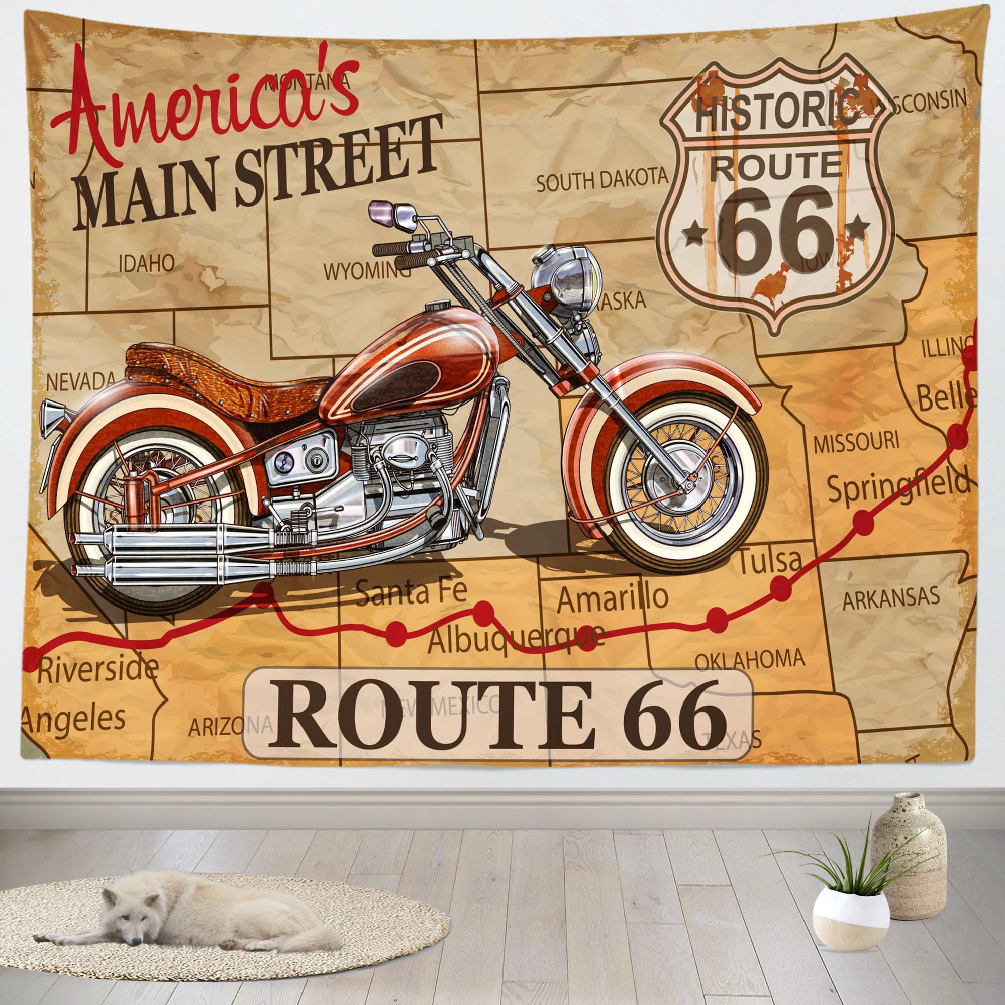 Amazon.com: Loccor Vintage Route 66 Motorcycle Tapestry Historic