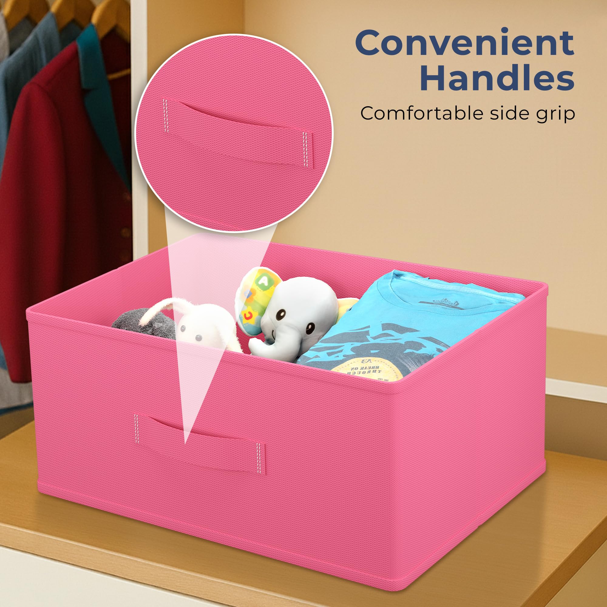 Kuber Industries Organizzatore per armadio in tessuto non tessuto, 26 litri, organizer per cassetti, organizer multiuso per vestiti, libri e giocattoli, 6 pezzi, rosa