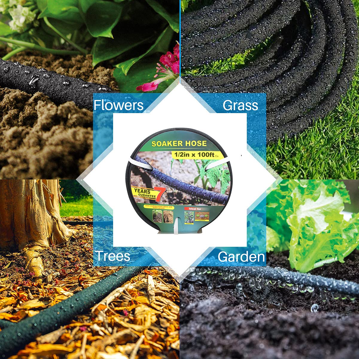 Taisia 1/2 Tropfschlauch, 30 m, Garten-Tropfschlauch, mit Push-on-Armaturen, Blei-Tropfschlauch, spart 70 % Wasser, robuster Tropfschlauch für Garten, Rasen (1–2–30,5 m)