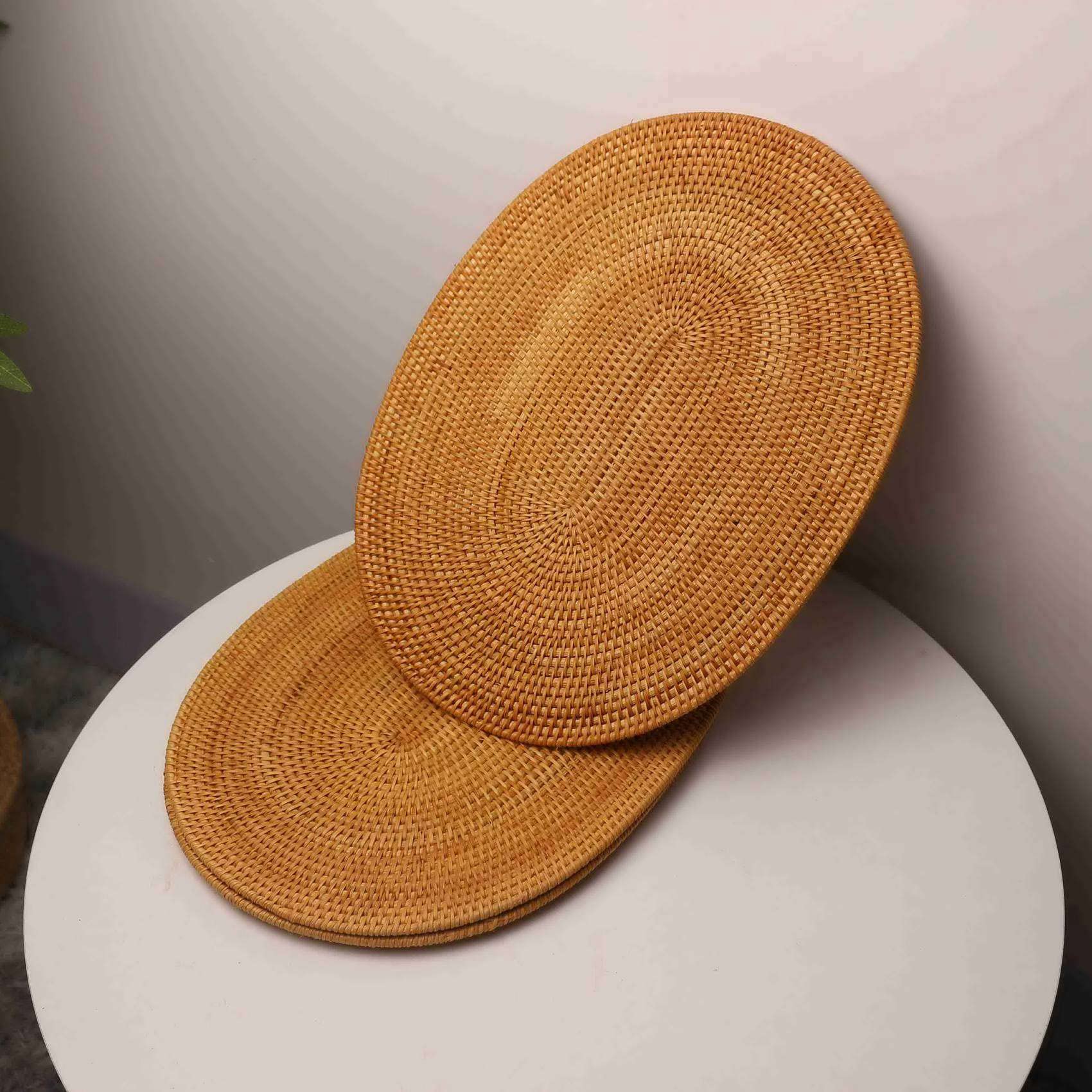 6X Rattan Gewebte Tischsets Ovale Runde Tischsets rutschfeste Hitzebeständiges Tischset Natürliches 30X40cm
