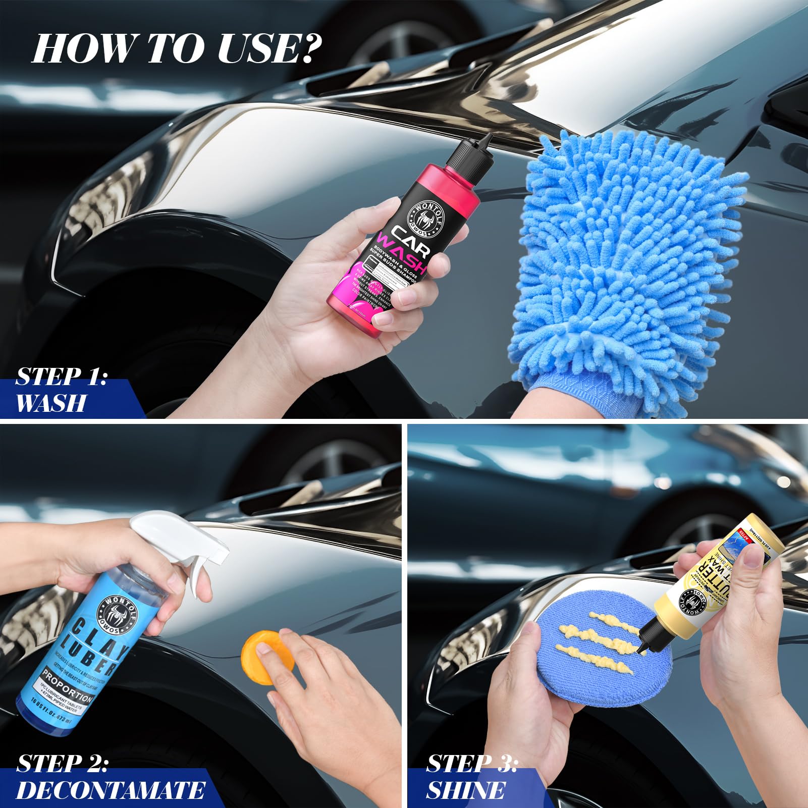 Barras de arcilla para coche, kit de lubricante sintético de arcilla Luber, jabón de lavado de coche, cera húmeda de mantequilla, guante de lavado, almohadillas de cera, toalla de microfibra para