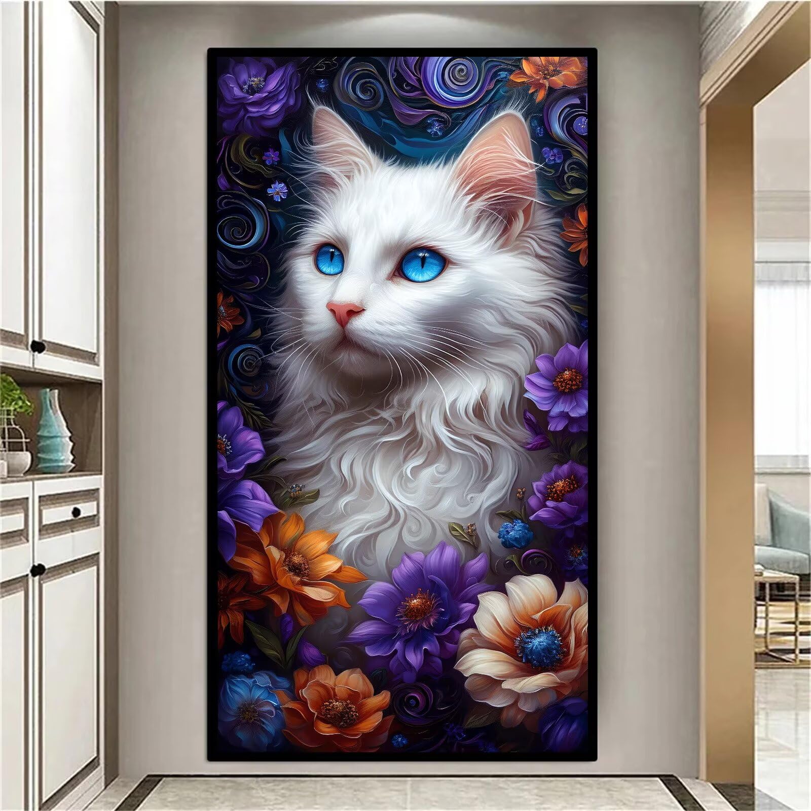 Cat Diamond Art Kits Volwassenen, 5D Diamond Art Painting Kit, DIY Volledige Ronde Boor Diamant Schilderij Kat Kristal Edelsteen Art Kit, met Accessoires, Perfect voor Stress Relief en Kamer Decor