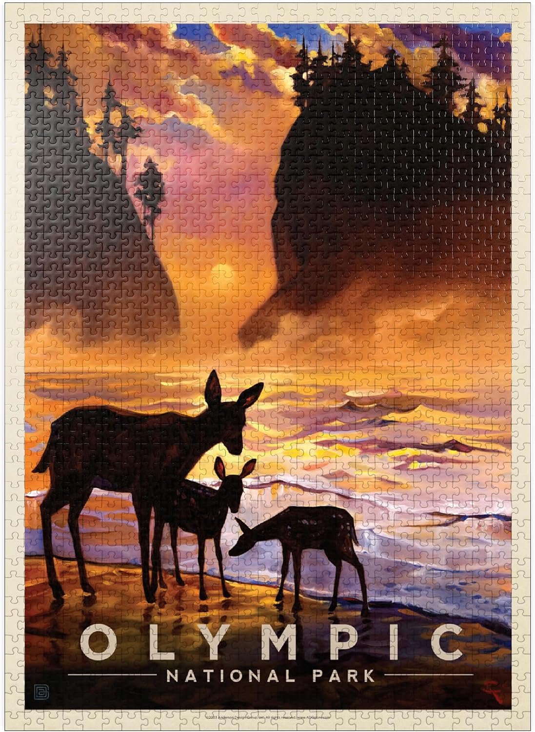 MyPuzzle Olympic National Park: Magical Moment, Vintage Poster - Premium 1000 Piece Jigsaw Puzzle for Adults