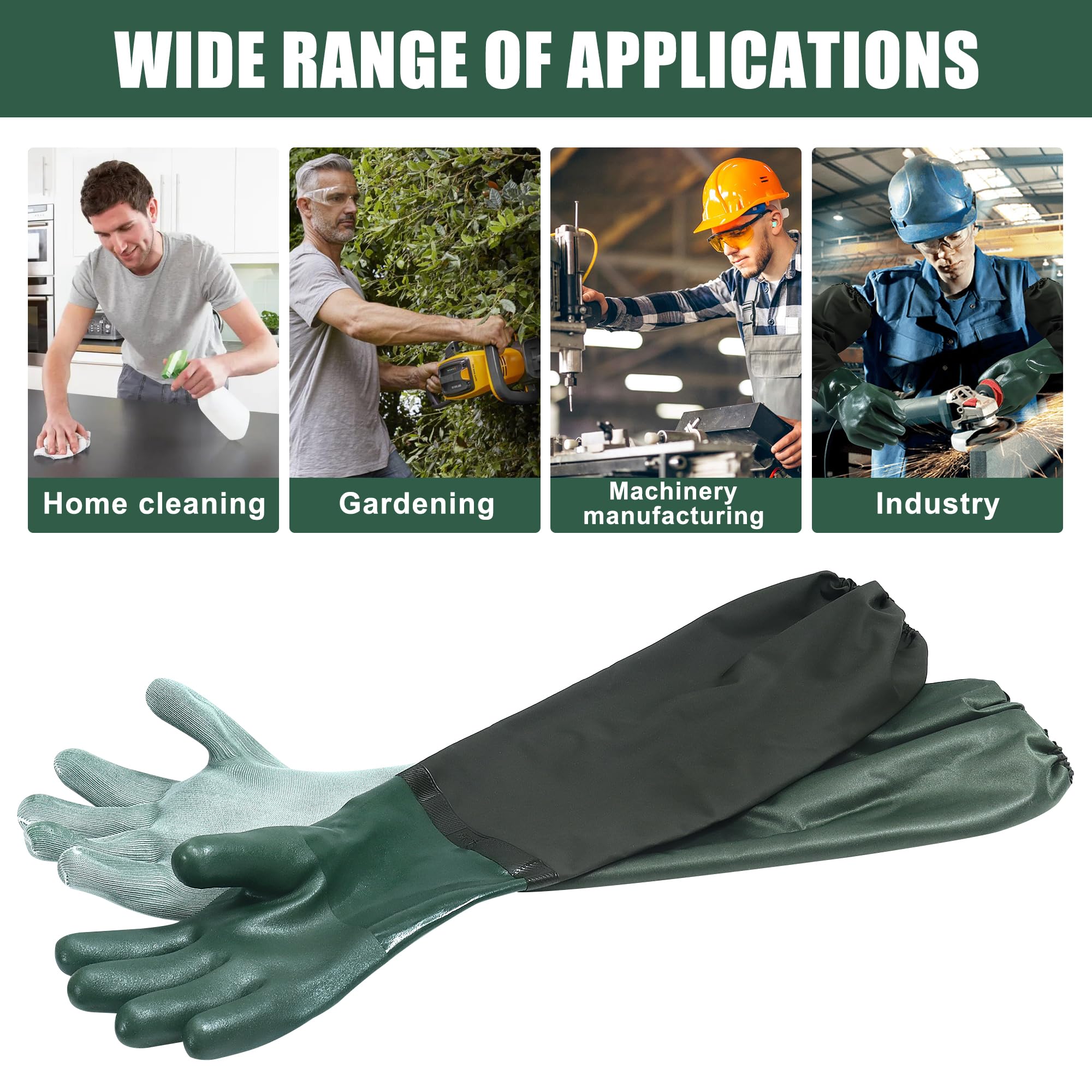 Guantes de estanque de brazo completo de 27 pulgadas, guantes reutilizables largos y resistentes con forro de algodón, guantes protectores de látex impermeables resistentes a los productos