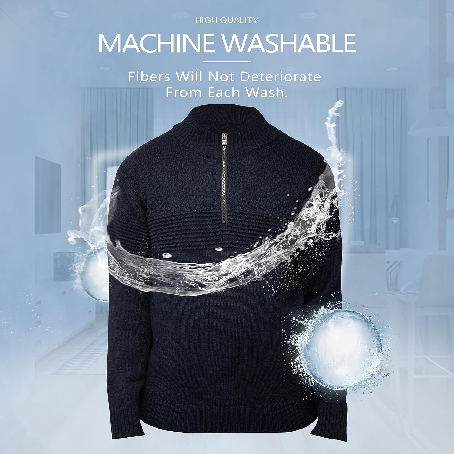 X RAY Mens Quarter Zip Pullover Sweater, Slim Fit Knit Long Sleeve Polo Quarter Zip Pullover Golf Sweatshirt for Men - Image 6