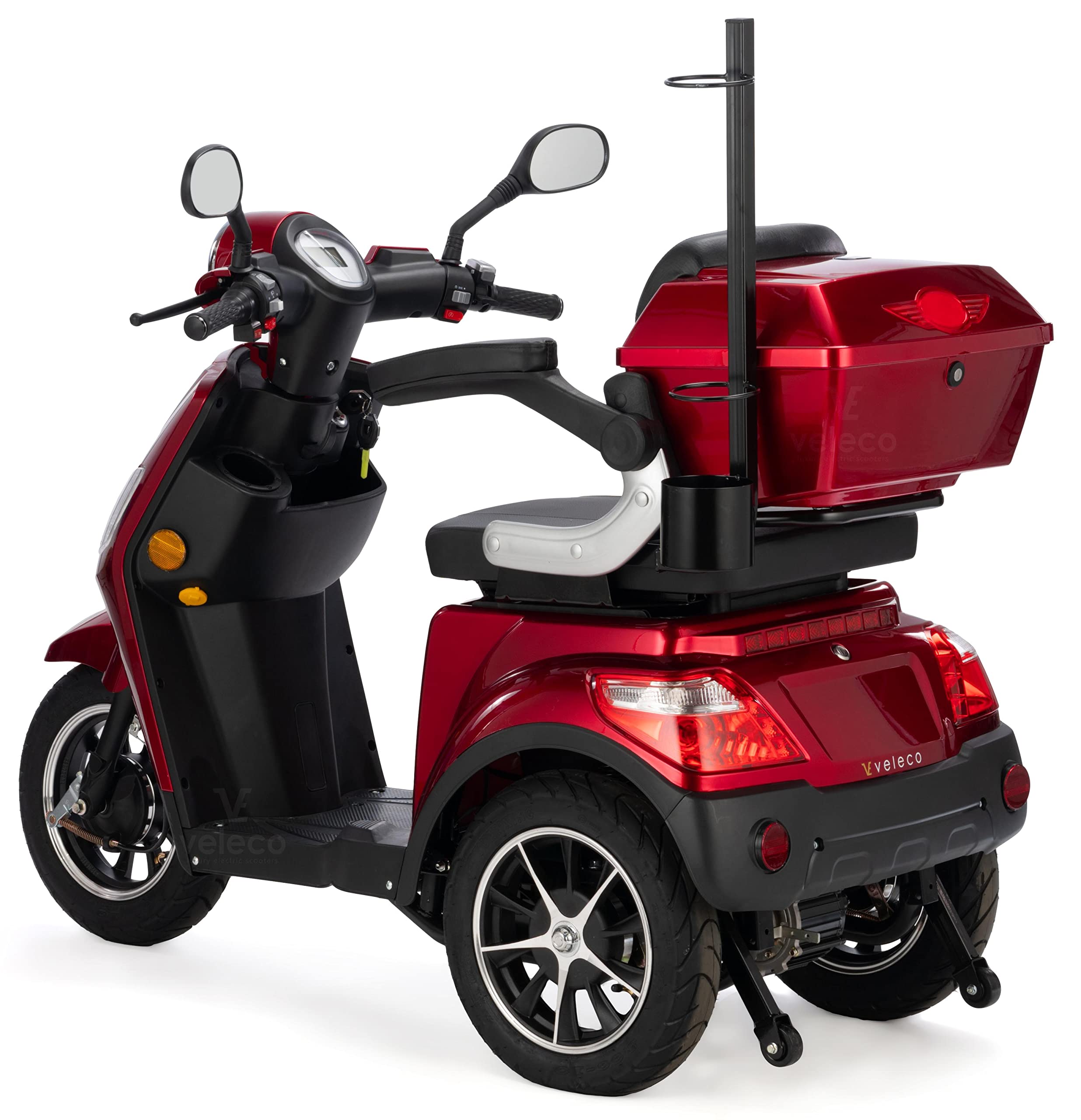 VELECO Draco Lit-Ion - Dispositivo de Movilidad de 3 Ruedas - Totalmente ensamblado y Listo para Usar - Batería extraíble de Iones de Litio - Freno magnético automático (Rojo)