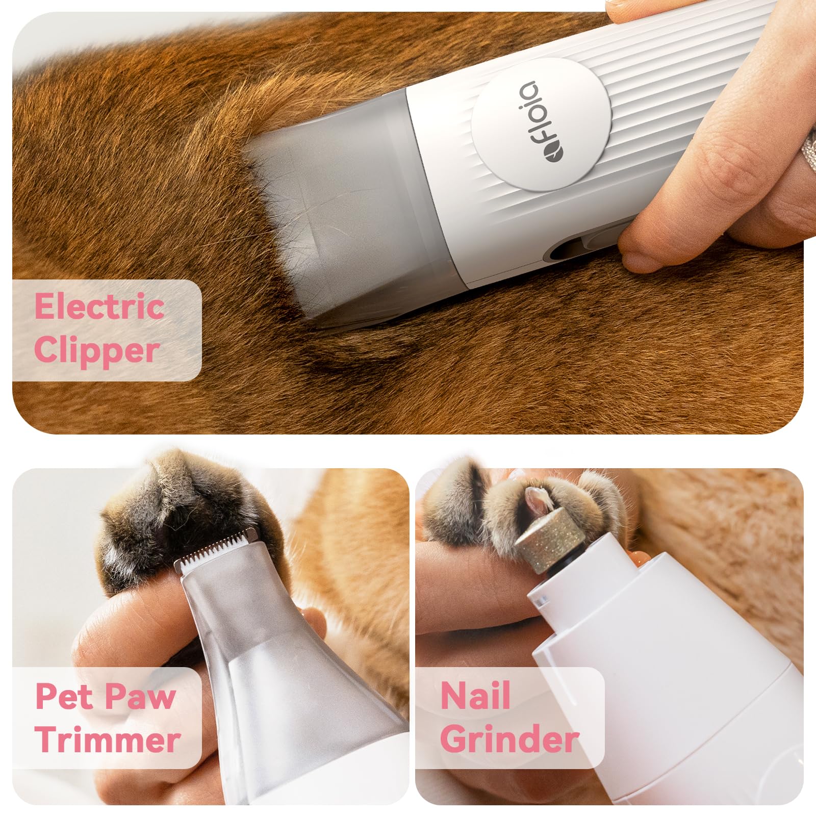 Afloia Kit de aseo para perros, aspiradora de aseo de mascotas y cortaúñas para perros, molinillo de uñas y cepillo para perros para desprendimiento de 7 herramientas de aseo para mascotas, removedor