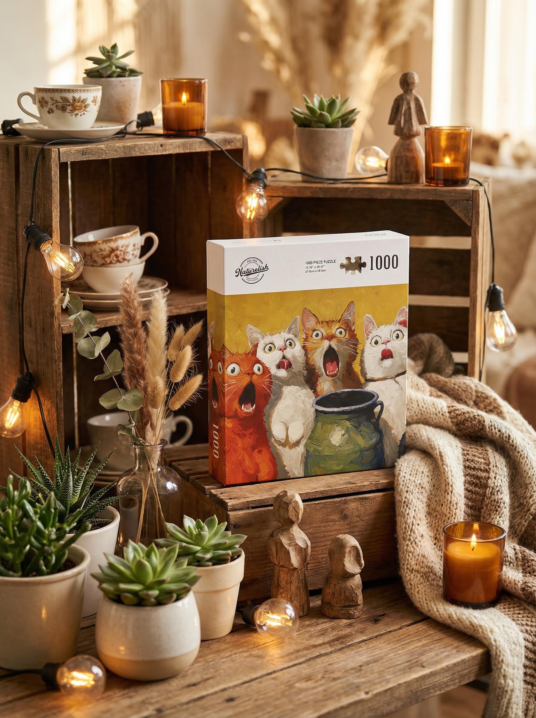 1000-Piece Adult Puzzle - Fun Jigsaw Puzzle for Adults Surprised Cats Oil Painting, Challenging Fun Puzzle for Adults, Colorful Cat Art Puzzle, Great Gift Idea, 26.65 x 19.25 in