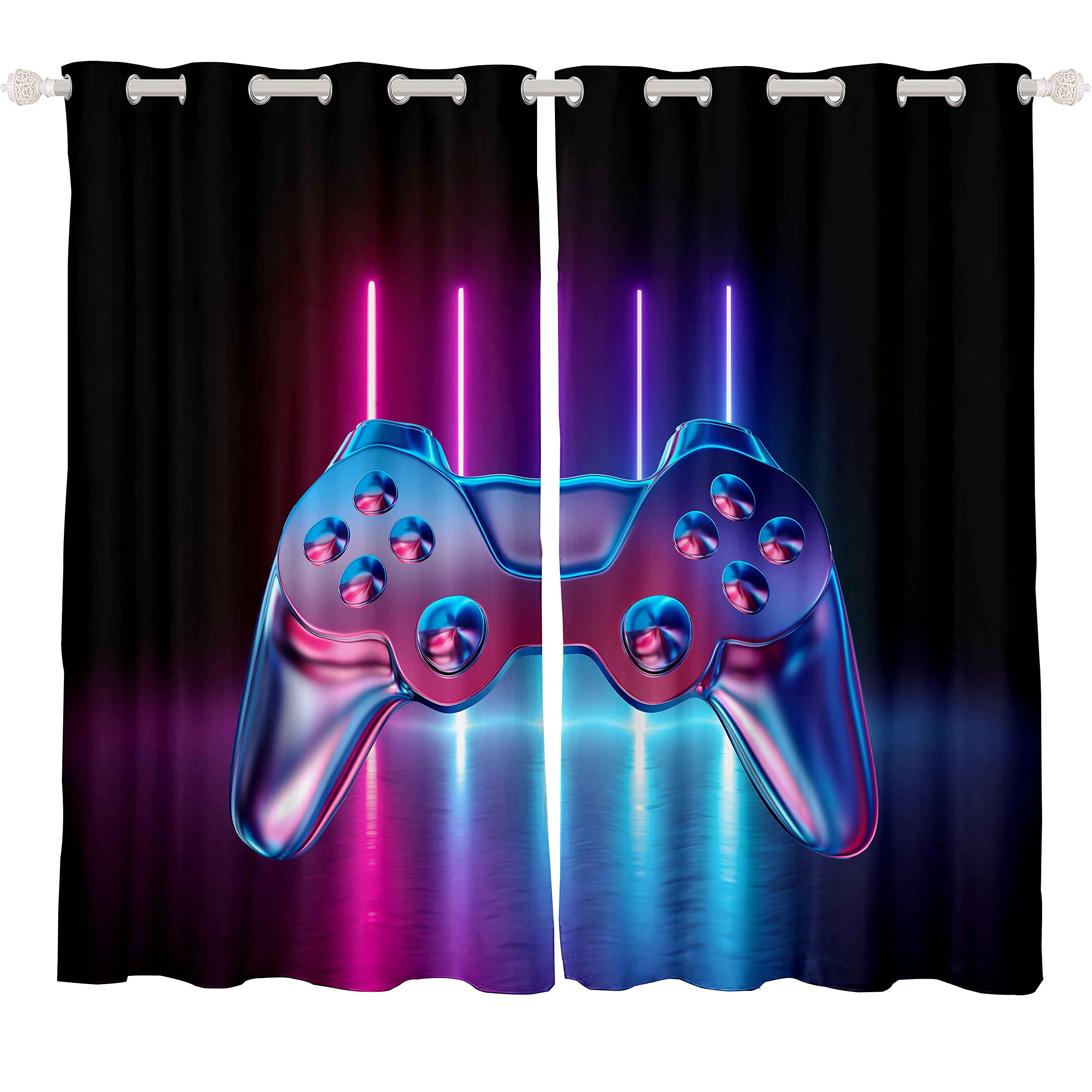 Tbrand Gamepad Blickdichte Vorhänge für Jungen und Teenager, 137 x 117 cm, moderner Spiel-Fenstervorhang, Videospiel-Vorhänge für Kinder und Mädchen, Neuheit, Farbverlauf, Aktionstasten