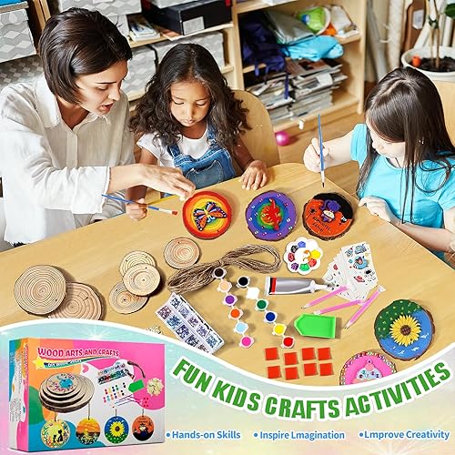 Miniatura 5 de LATEEFAH Kits de arte y manualidades de madera para niños de 8 a 12 años, 24 rebanadas de madera con diamante, juguetes creativos de arte para niñas
