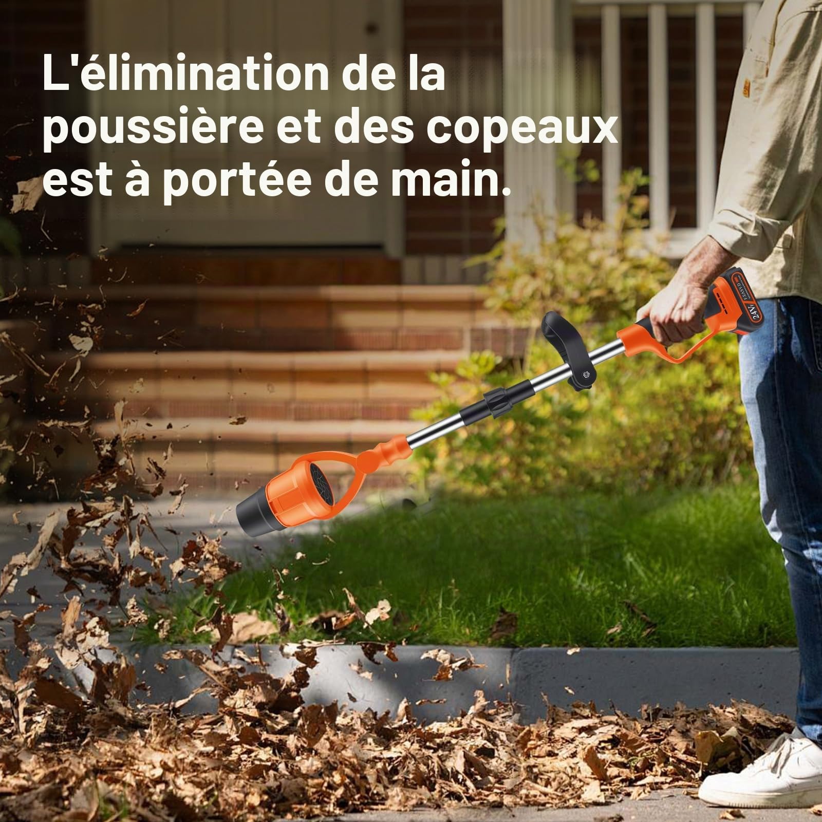 Souffleur de Feuilles sans Fil, 21V Souffleur Feuilles électrique avec 2 Batterie et Chargeur, Aspirateur 40 000 TR/Min,100 m/s, pour Nettoyer Les Feuilles, la Neige, la Poussière (Type Pliable)