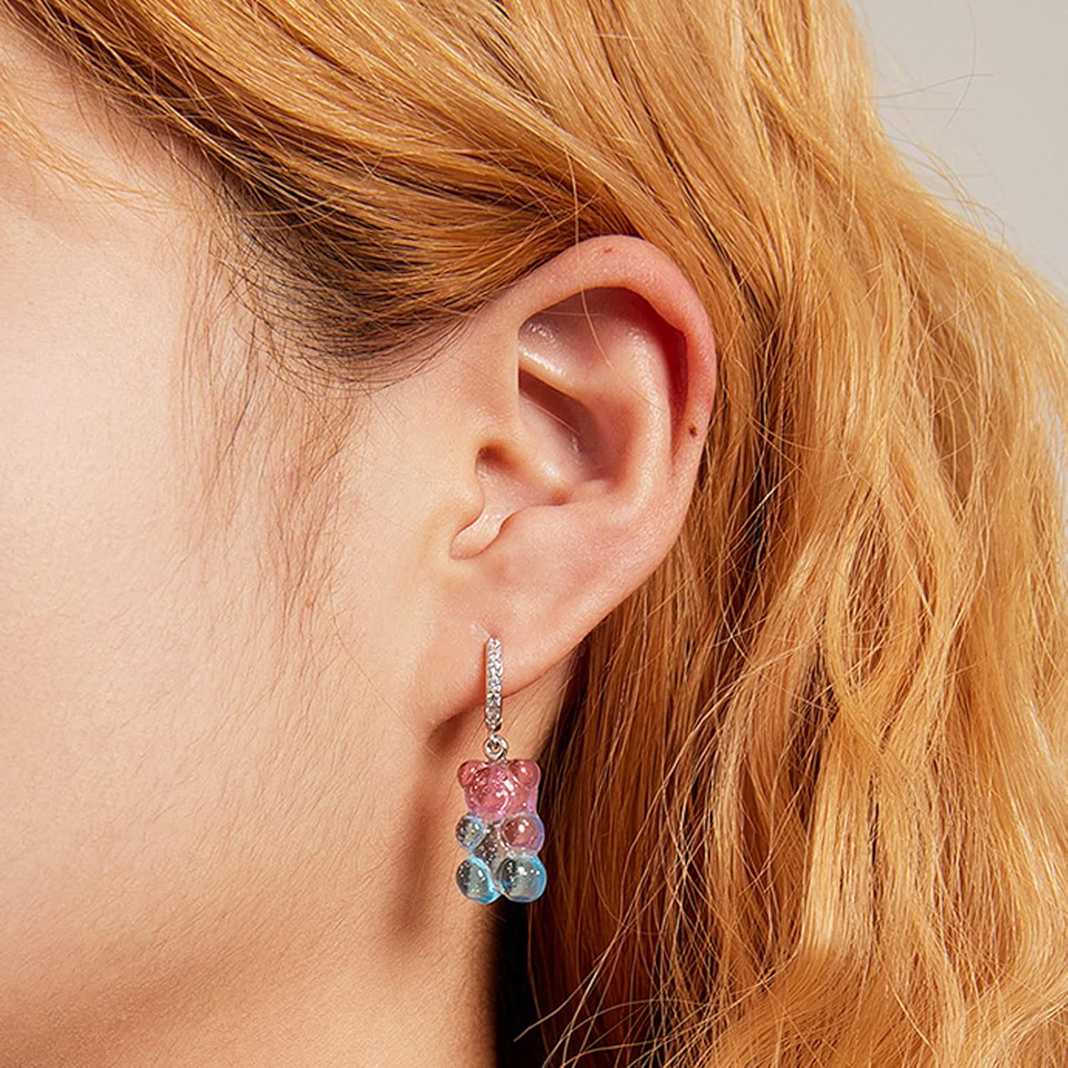 Gummy Bear Hoop Earrings - Sterling Silver Colorful Teddy Bears Resin Dangle Drop Earring Cute Pink Blue Cartoon Animal Huggies Candy Fairy Jewelry Gift for Women - Image 3