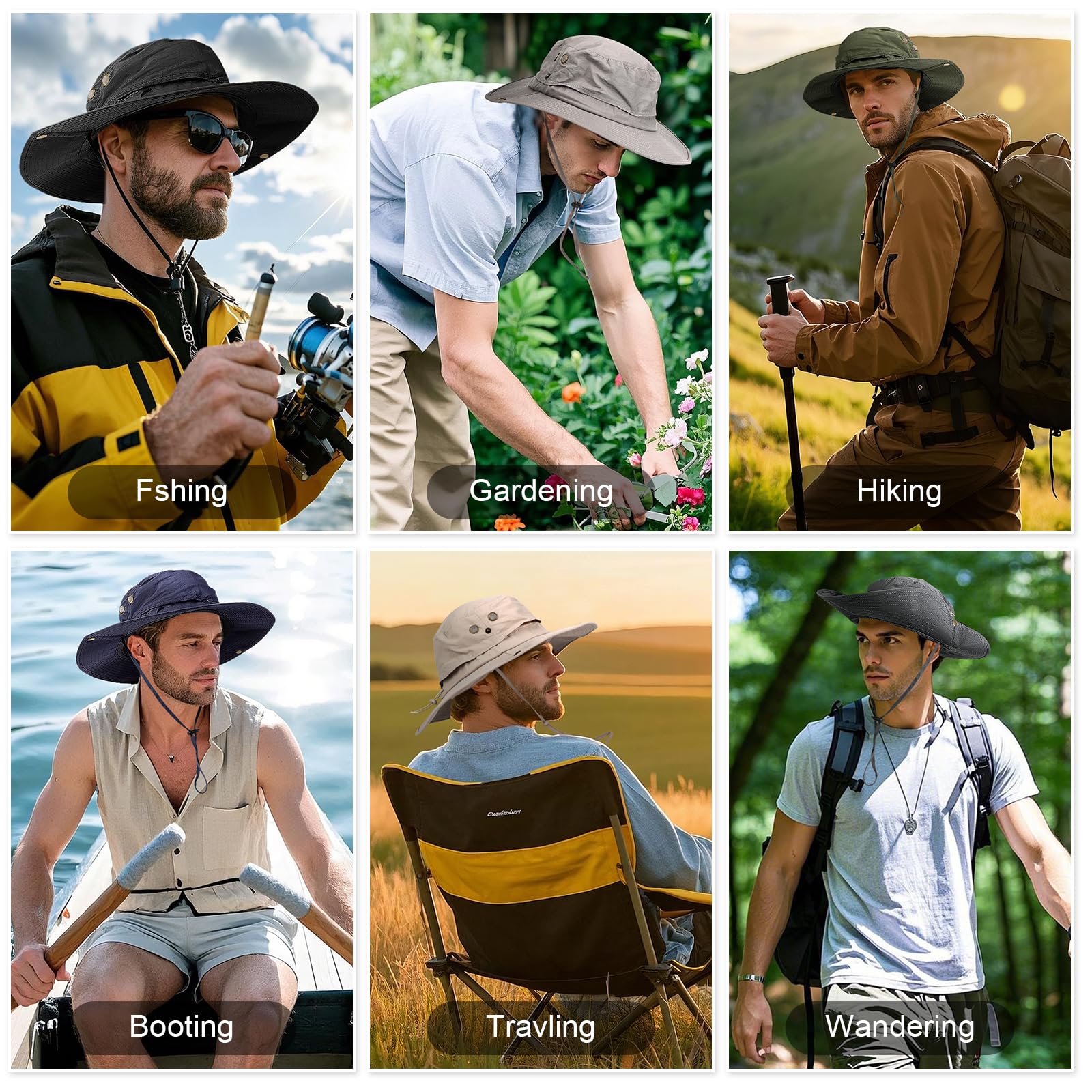 Cappello da Pescatore Taglie Forti XL XXL per Uomo, Tesa Larga Leggero Traspirante UV Cappelli da Sole Estiva, UPF50+ Impermeabile Asciugatura Rapida Pieghevole Bucket Hat Boonie Cappello Safari