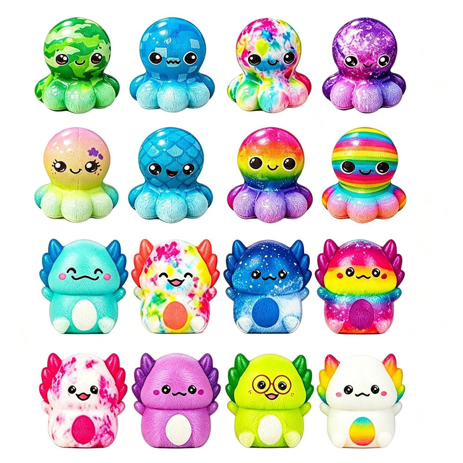 16 PCS Axolotl Squishy Fidget Toys, Sensory Squishy Toys Stress Relief