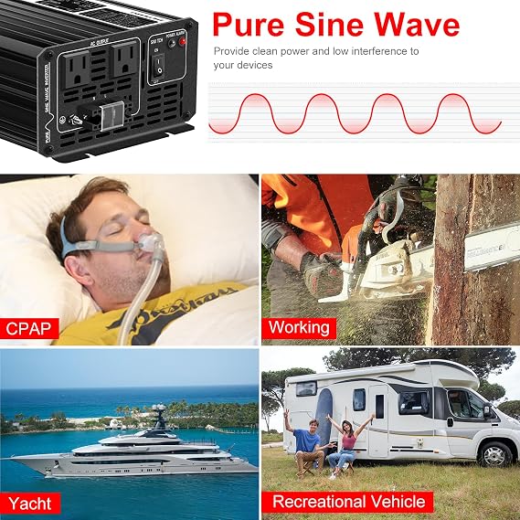 Xijia 1500W Power Inverter, 60V to 120V Pure Sine Wave Inverter, Surge 3000W Power Converter for Golf Carts, RVs, Camping and Outdoor Adventures