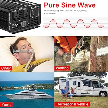 Xijia 1500W Power Inverter, 60V to 120V Pure Sine Wave Inverter, Surge 3000W Power Converter for Golf Carts, RVs, Camping and Outdoor Adventures