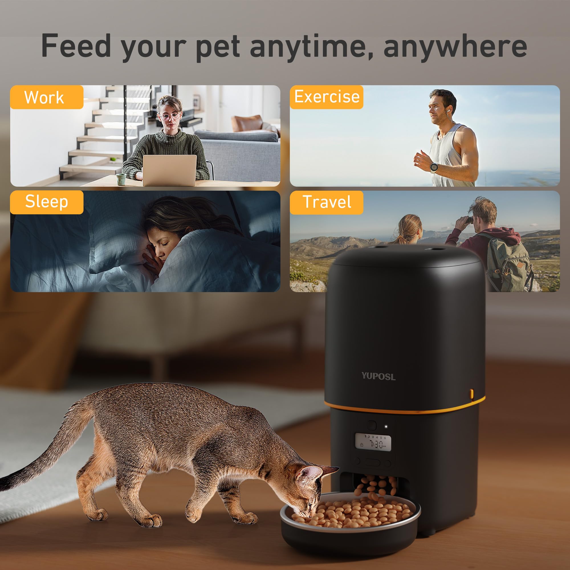 Automatic Cat Feeder, 4L Cat Food Dispenser with Anti-Jam Design, Over 180-day Battery Life, 1-6 Meals Per Day with Stainless Steel Cat Bowl, Keep Dry Food Fresh, Timed Pet Feeder Also for Small Dog view 9
