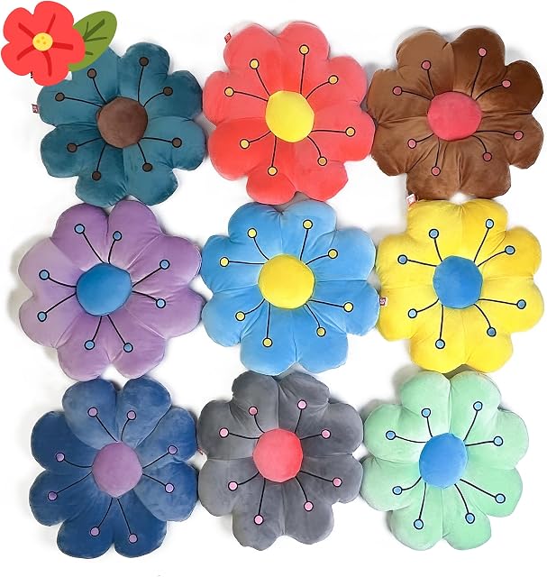 Decorative Flower Shaped Throw Pillows, Plush Daisy Design, 9 Vibrant Colours