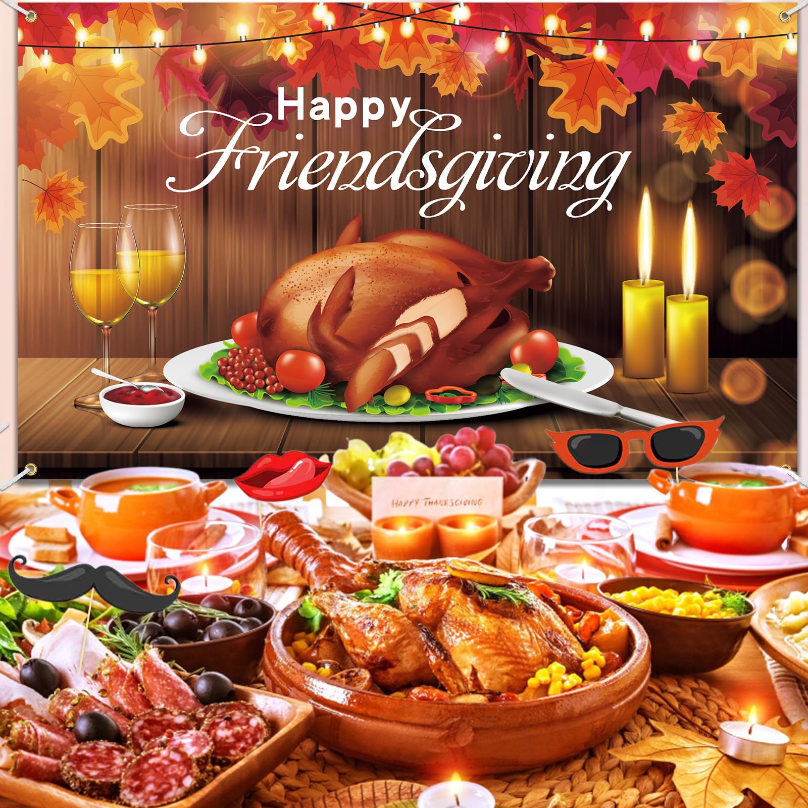 Friendsgiving Backdrop, Friendsgiving Party Decorations Photography Backdrop With Photo Booth Props 1