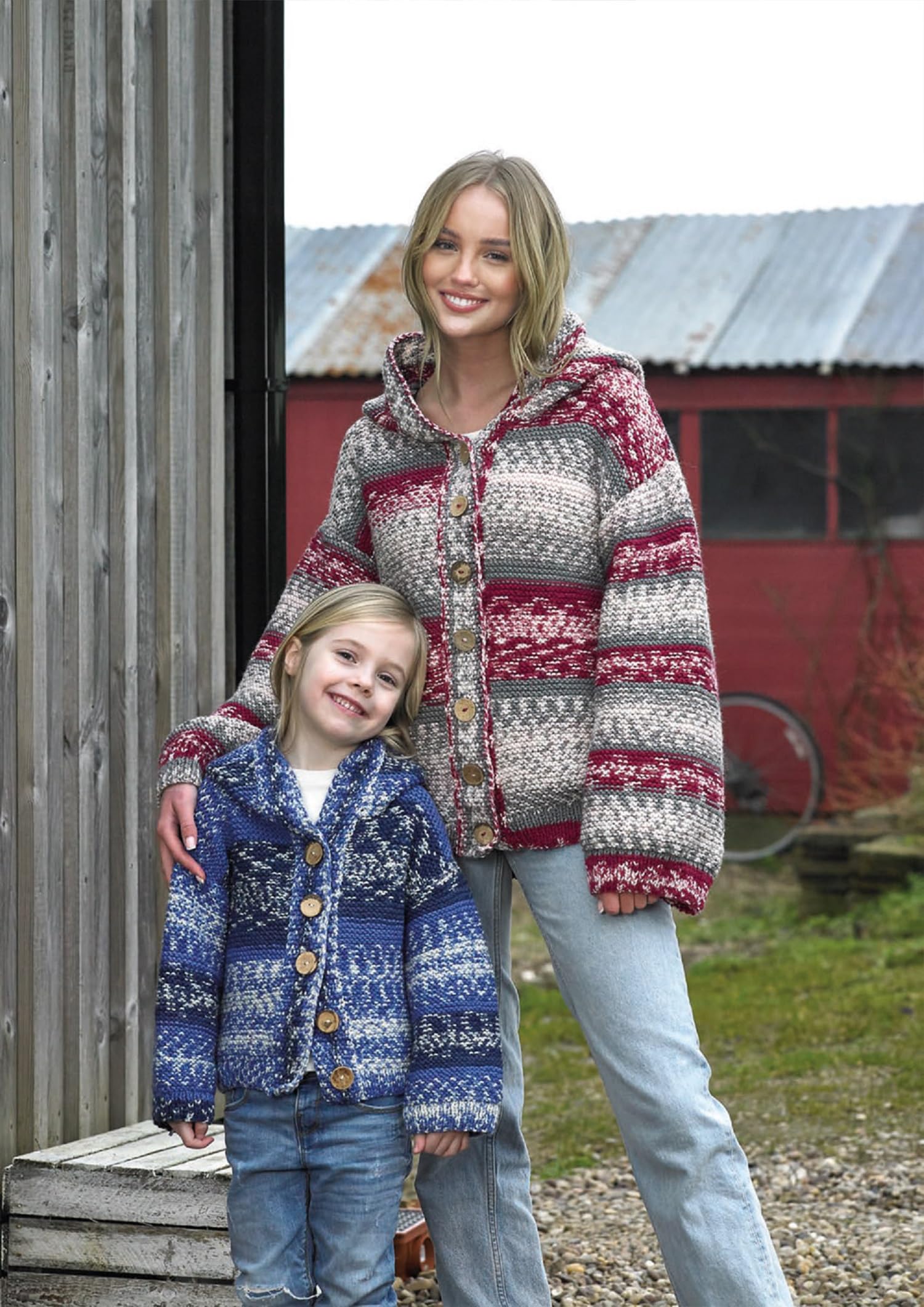 James Brett Aran Knitting Pattern Ladies & Kids Fairisle Style Cardigans (JB918)