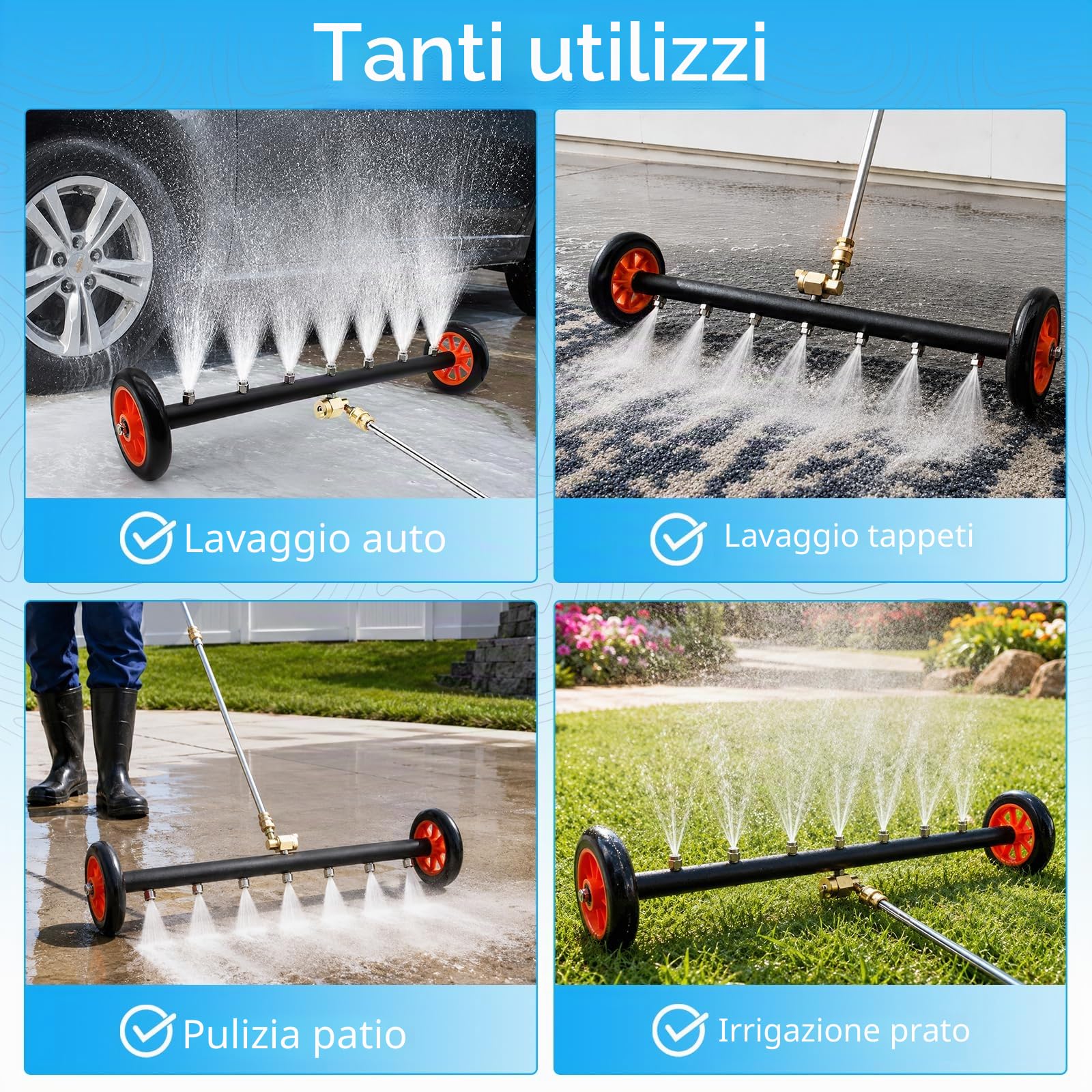 Idropulitrice Lavaggio Sottoscocca auto ad alta Pressione Scopa ad Acqua Doppia Funzione con 7 Ugelli Da Giardino e auto Pulitore 4000 PSI