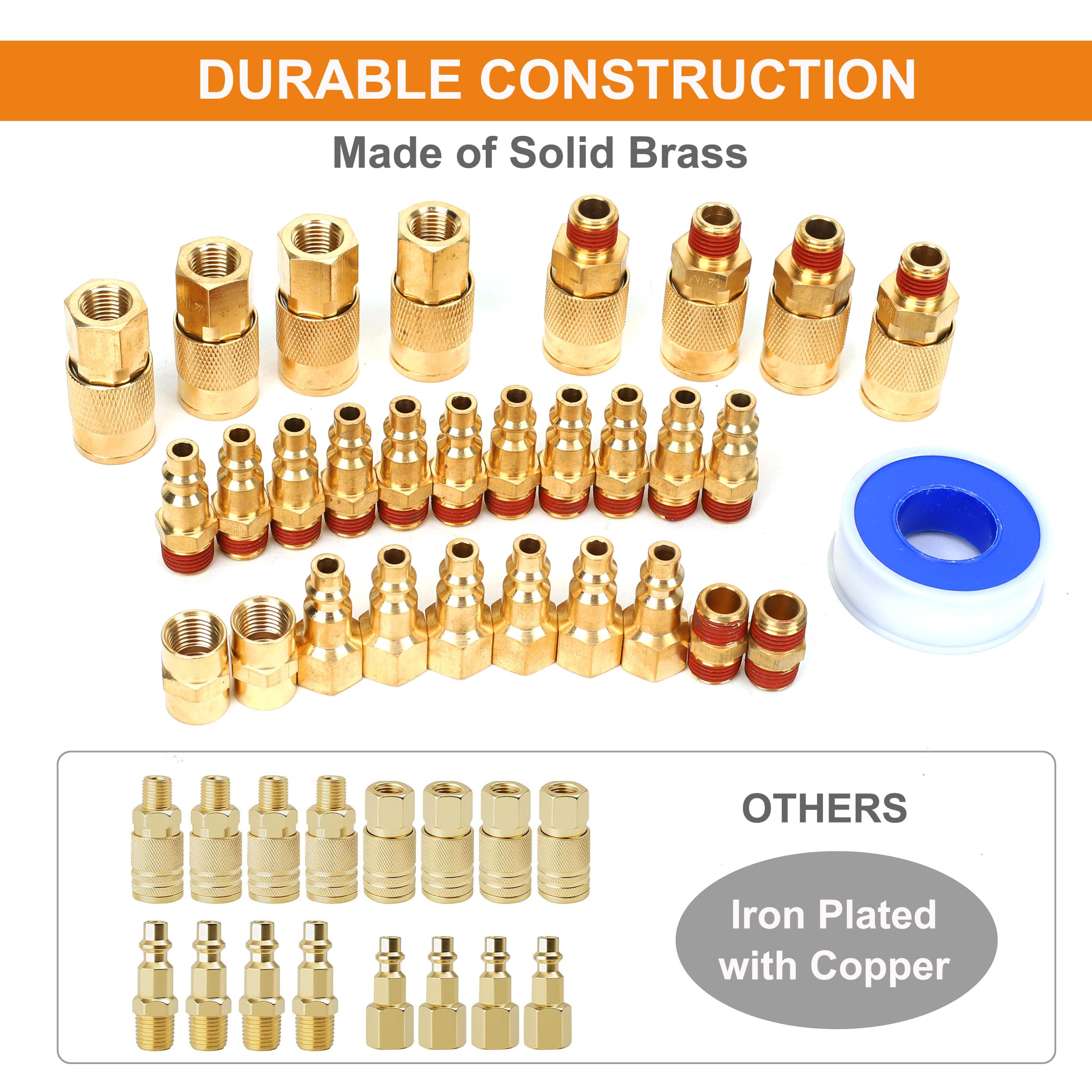 30 piezas de acoplador de aire NPT de 1/4 pulgadas y kit de enchufe, accesorios de aire de conexión rápida, conexión rápida industrial de latón macizo, juego de conectores