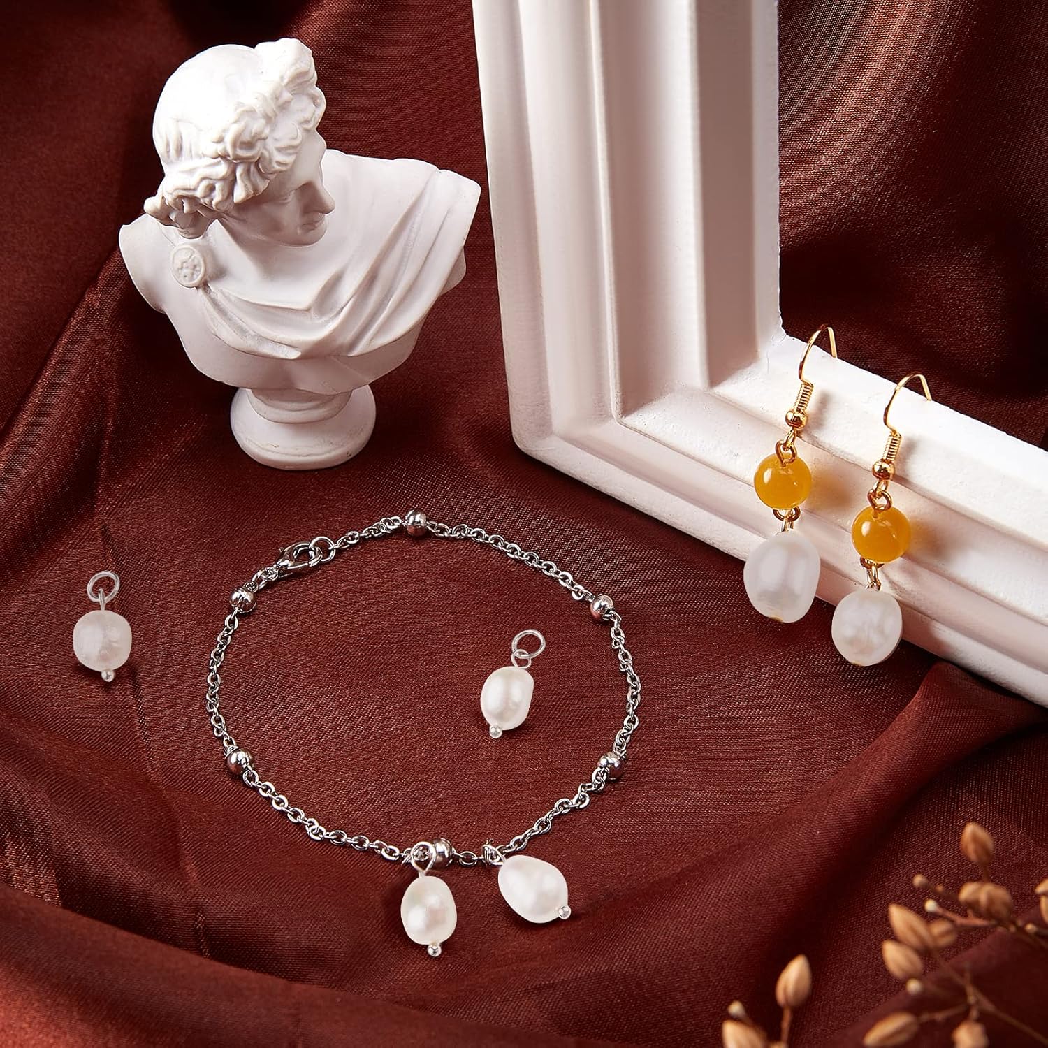 PH PandaHall 10pcs PandaHall Pearl Pendant Charms, Freshwater Pearls Dangles White Natural Pearl Beads Irregular Pear Charms with 3mm Metal Hoop for DIY Earrings Bracelets Necklaces Jewelry Crafts Making - Image 3