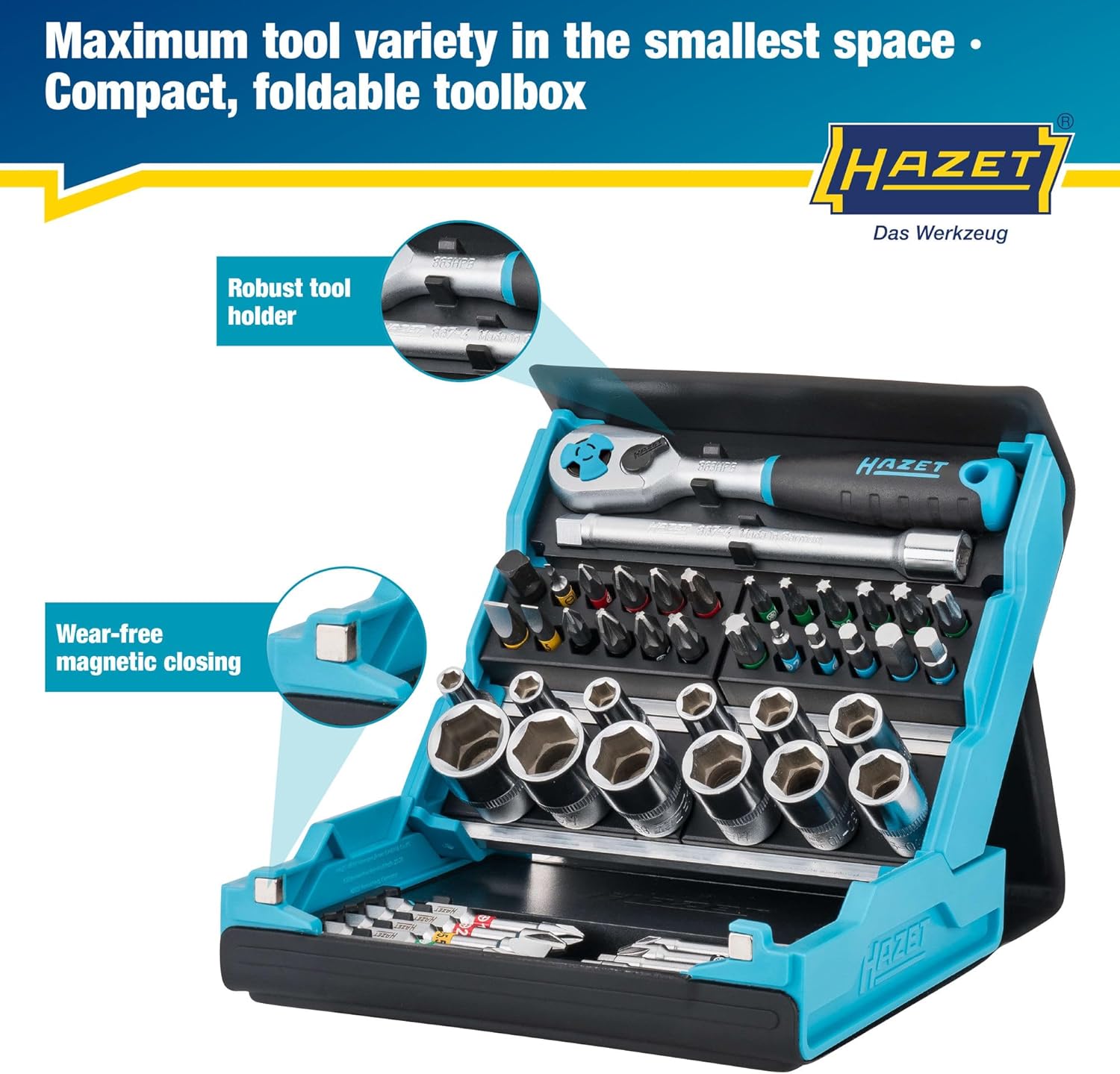 HAZET Smartcase Socket Set 2200SC-2 I 50-Piece Tool Socket Set, Drive: Hexagon and Square 6.3 Mm (1/4 Inch), Mobile Tool Case