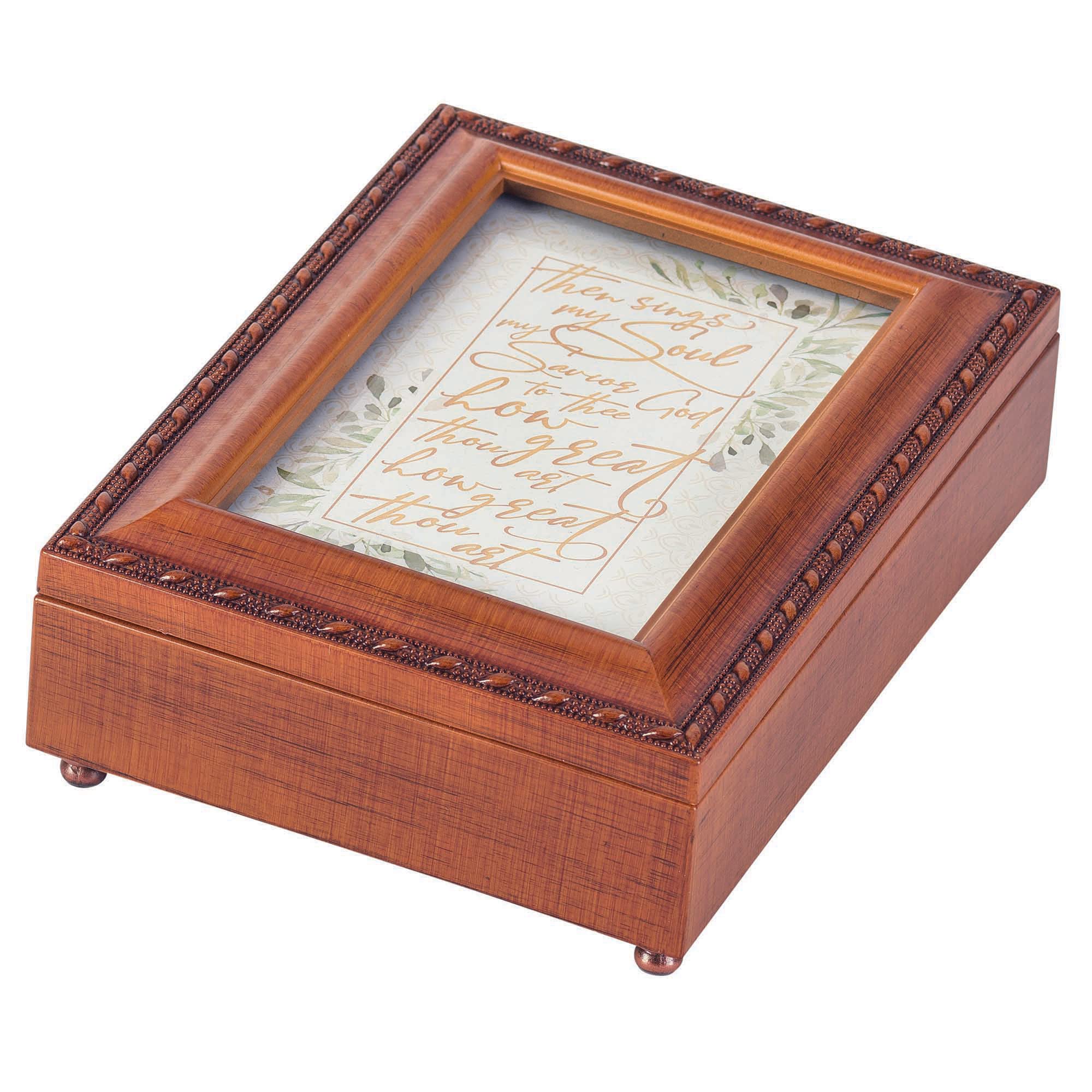 Dicksons How Great Though Art Woodgrain Brown 8 x 6 Acrylic Jewelry Music Box Plays How Great Thou Art