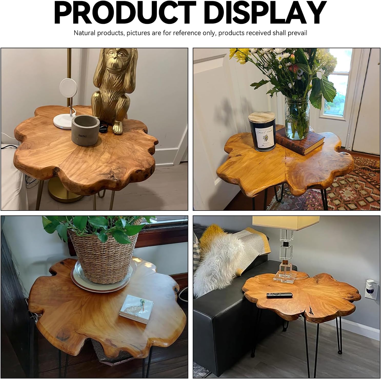 27.5 Inch Live Edge Side Table, Wood Small End Table with Waterproof, Rustic Accent Table Unique for Living Room, Bedroom, Home, Freeform