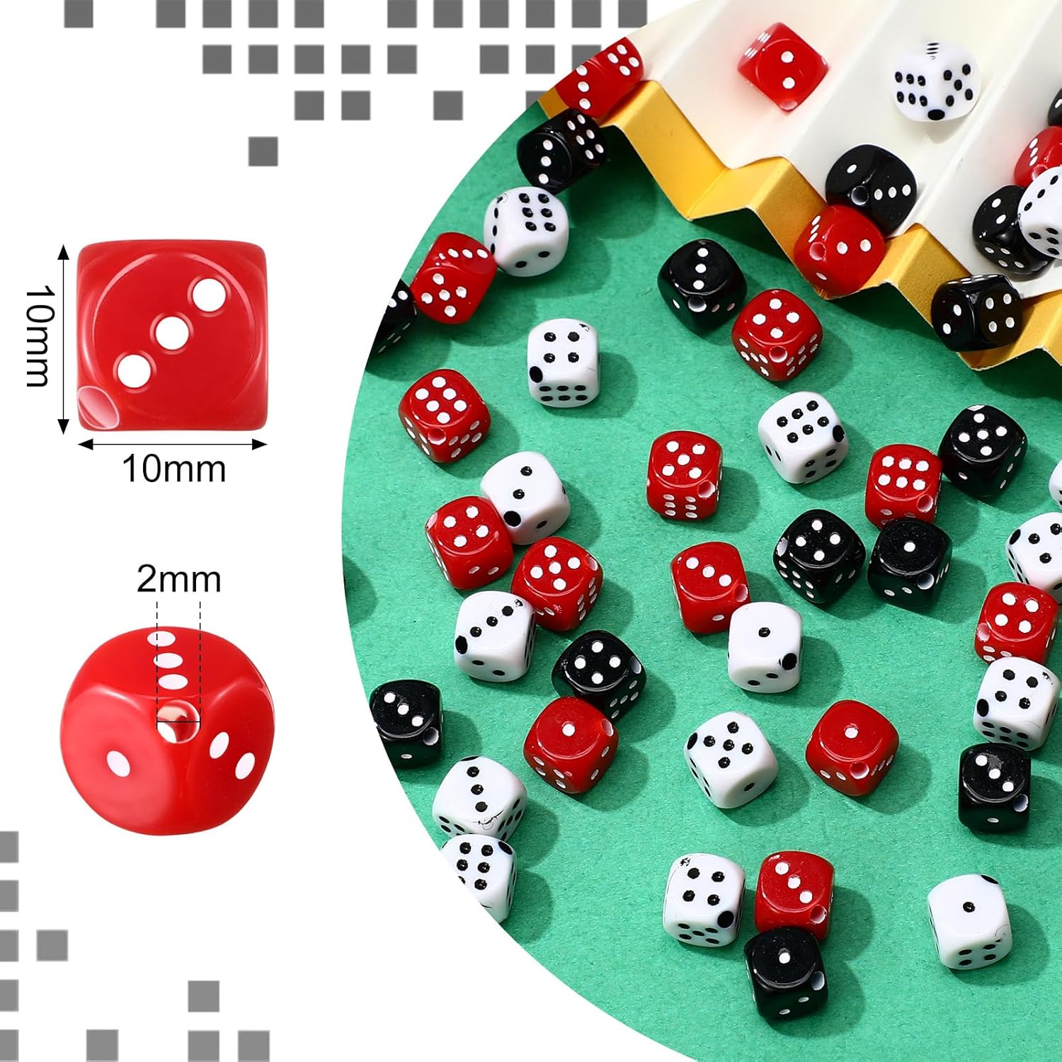 Ferreve 90 Piece Acrylic Dice Beads 10mm Dice Beads Bulk, Casino Party Games Vegas Birthday Party Supplies, Jewelry Making, Bracelet Necklaces Lanyard DIY Handicrafts(Red, Black, White) - Image 5