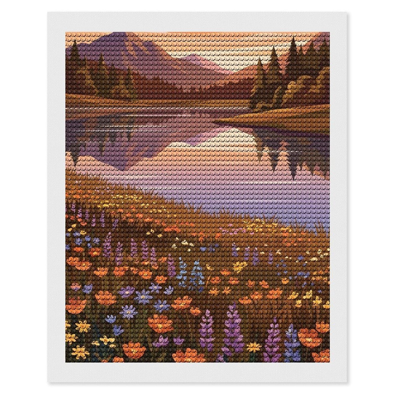 Junmoney Serene Mountain Lake at Sunset DIY Diamond Art Canvas Kit 16"x20", Pleasing Wall Art Project, Easy Handmade Project, Living Room Decor