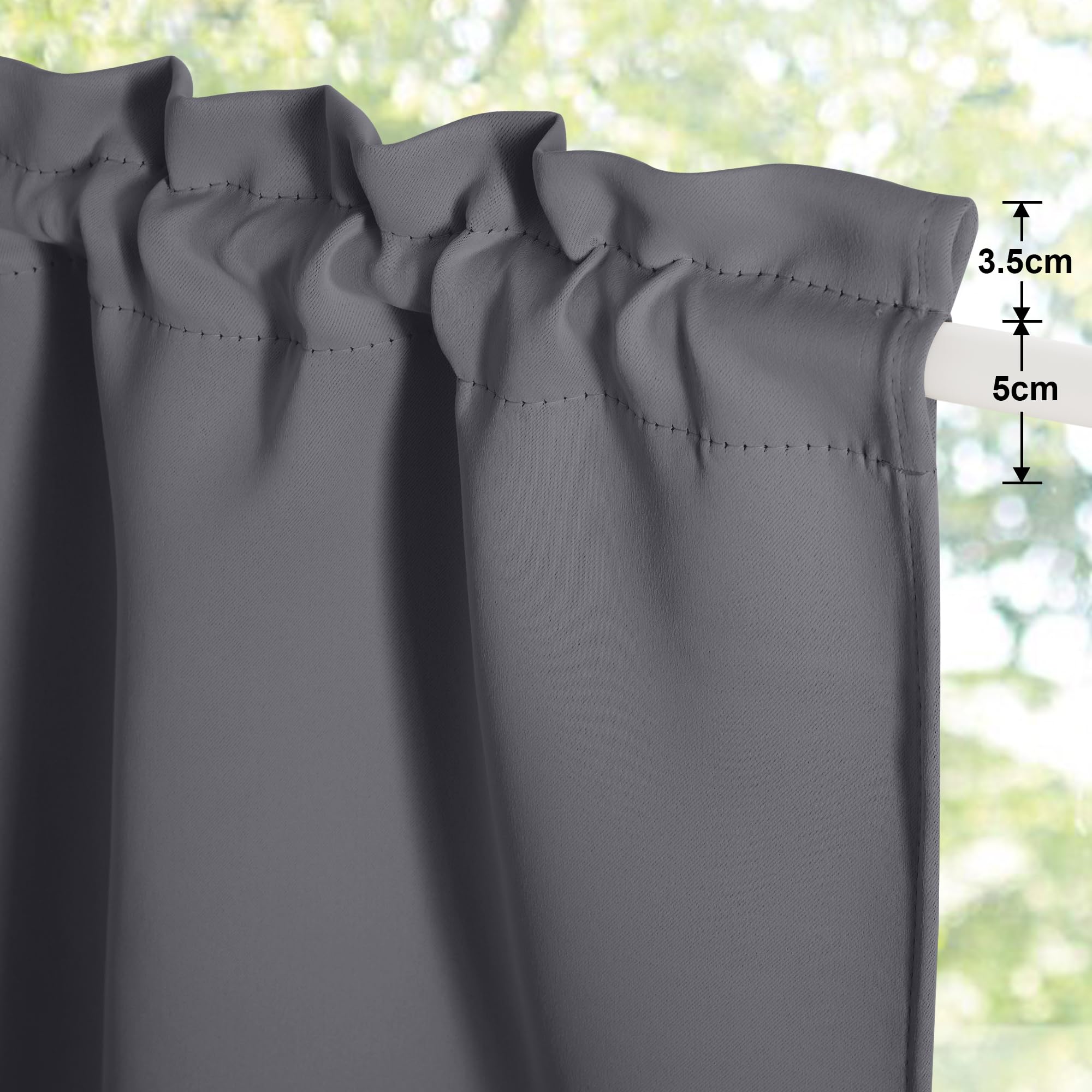 PONY DANCE Tende a Vetro per Finestra Tende Oscuranti per Cucina Corte Tendine Finestra a Vetro Blackout Curtains Termiche con Tasca 2 Pezzi 60x90 CM, Grigio