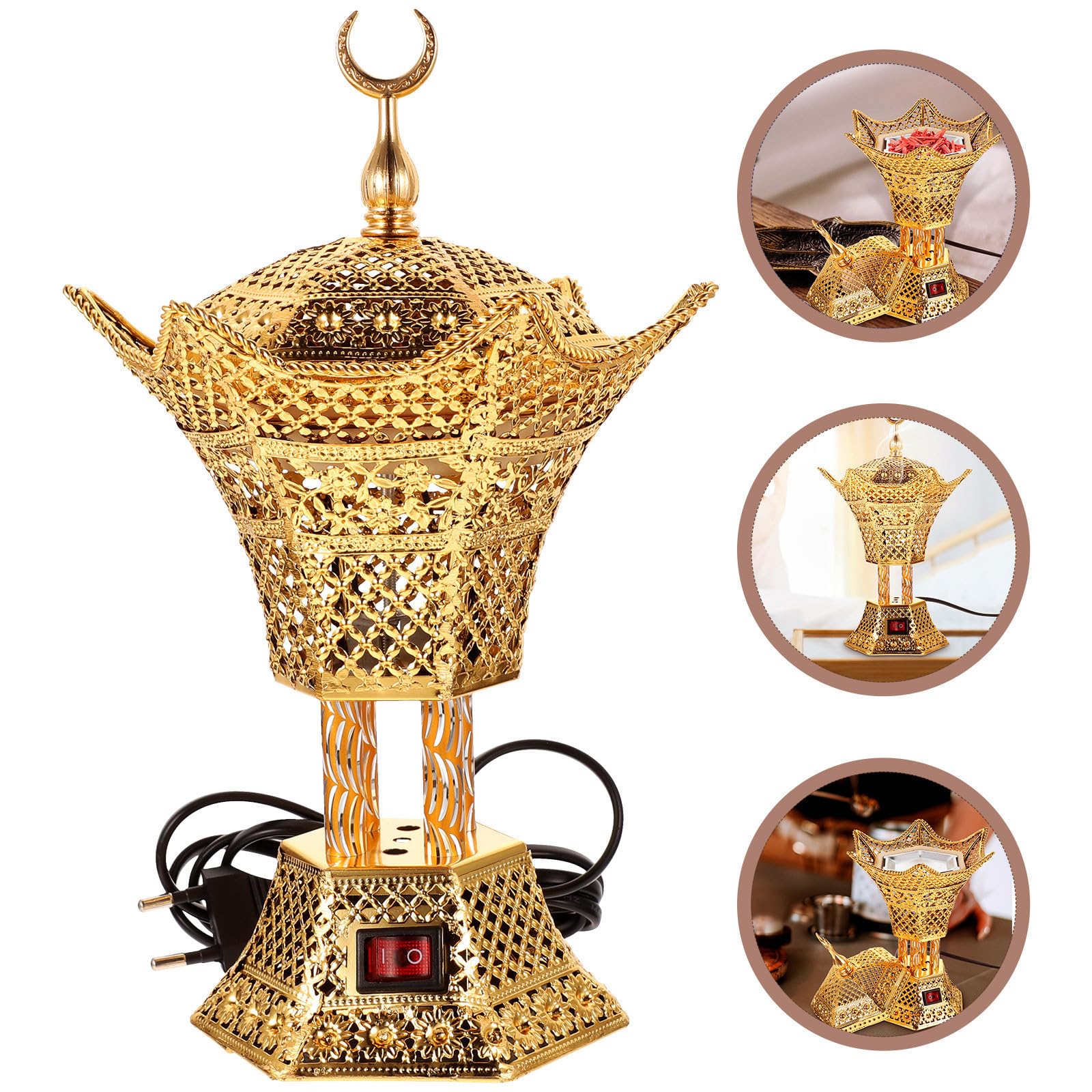 SHINEOFI Quemador de Hierro Dorado Decorativo Incienso de Eléctrico