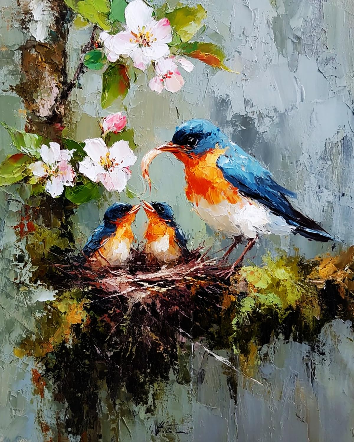Liubaishi Multicolour Paint By Numbers For Adults, Diy Acrylic Canvas Painting Kit, Spring Bird Nest Feeding Chicks, 40X50 Cm