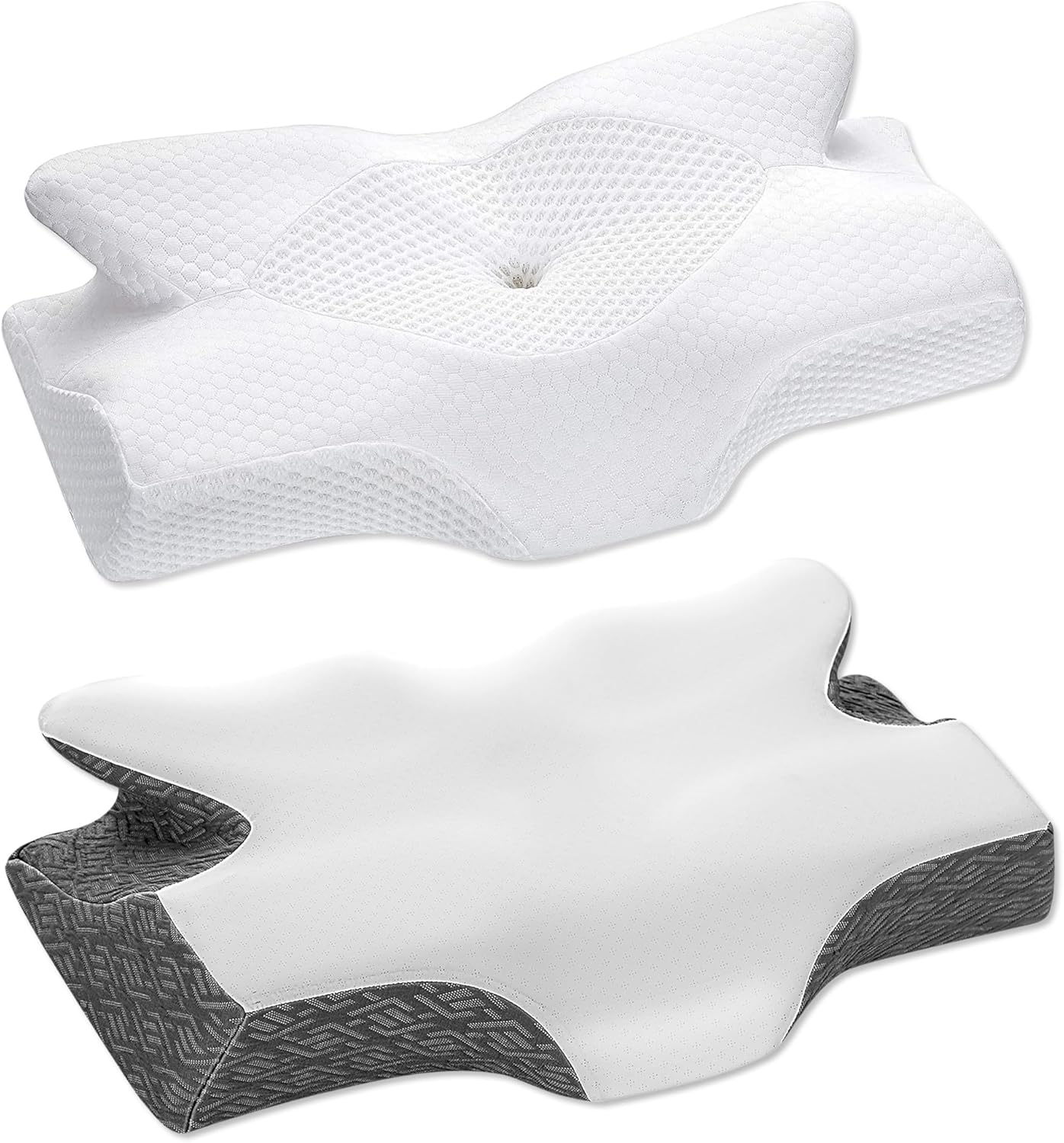 Elviros Cervical Neck Pillow for Sleeping, Side Sleeper Pillows for Adults, Memory Foam Neck Pillow, Orthopedic Pillows for Back and Stomach Sleepers, Removable and Washable Pillowcase